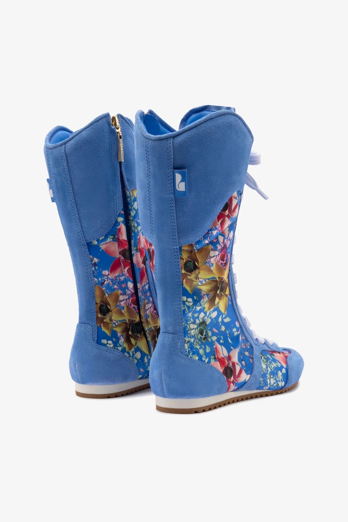 Larroudé x Jonathan Cohen Women's Flat Lo Sneaker Boot in Dodger Blue & Gardenias - Satin Slip-On Comfort Shoes for Casual Wear, Street Style & Everyday Outfits