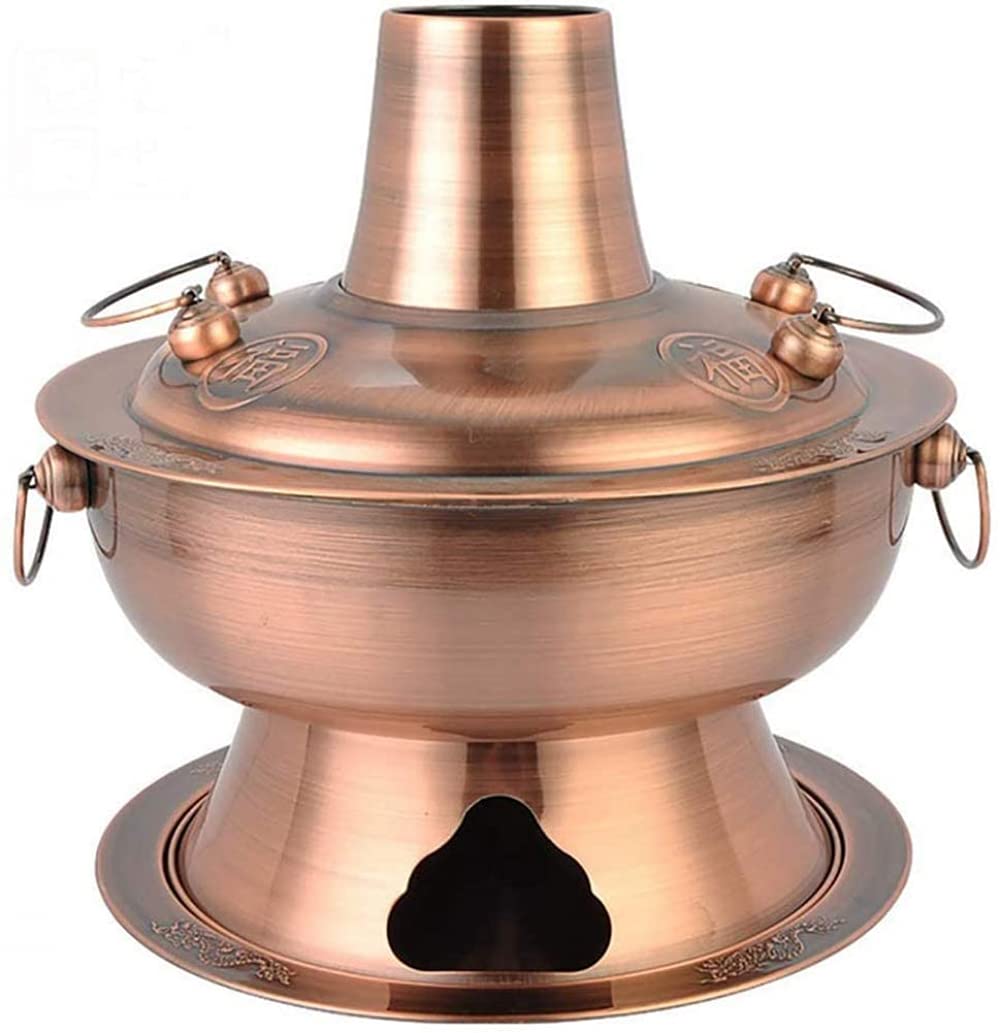 Premium Copper-Stainless Steel Hot Pot with Charcoal Heater - 34cm Traditional Asian Soup Steamer & Boiler for Shabu-Shabu, Sukiyaki & Family Dining | Durable Kitchen Cookware Gadget