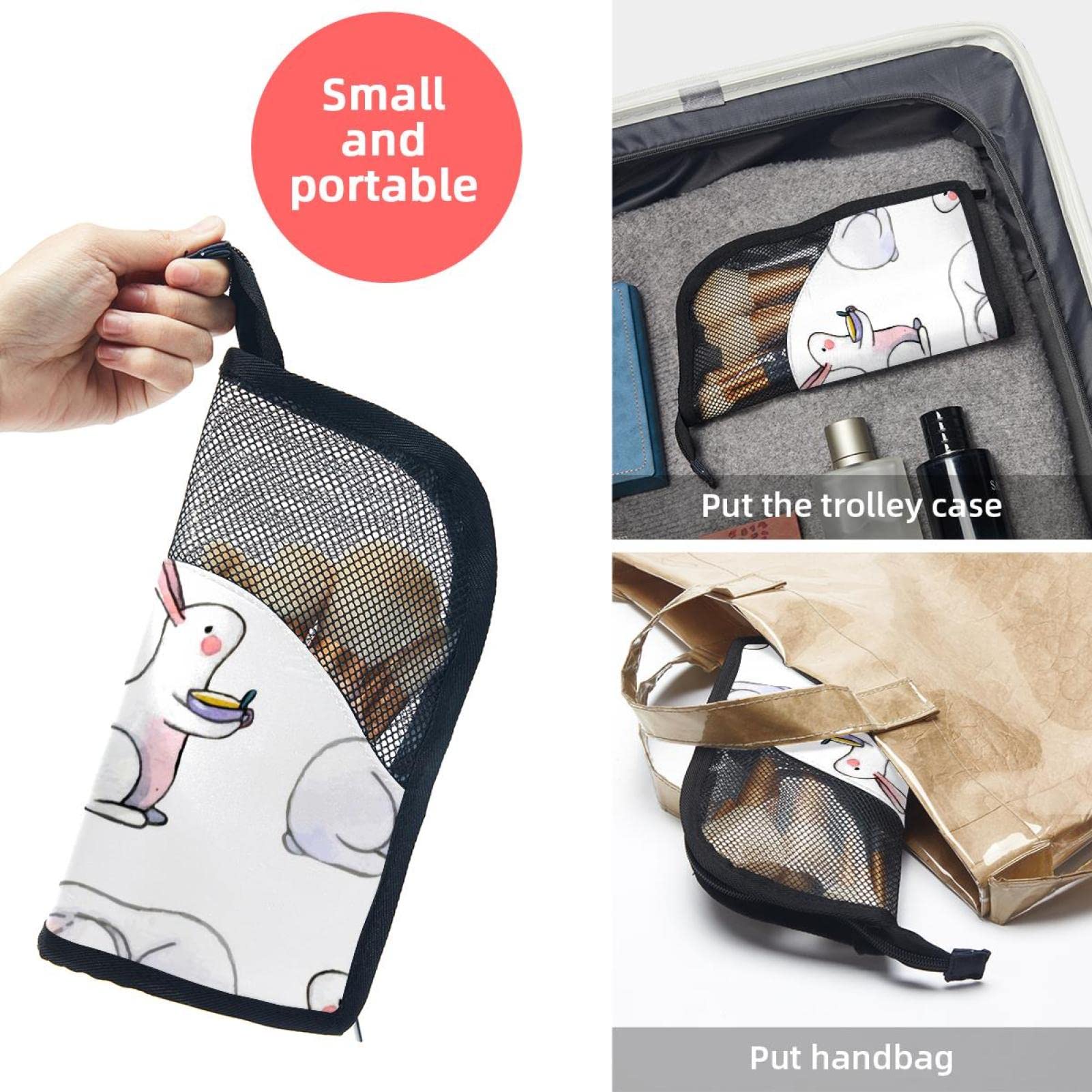 Portable Makeup Brush Organizer Bag with 12 Slots - Cute Watercolor Rabbit Design Travel Cosmetic Brush Holder Case - Perfect for Home Storage & Travel Makeup Kits