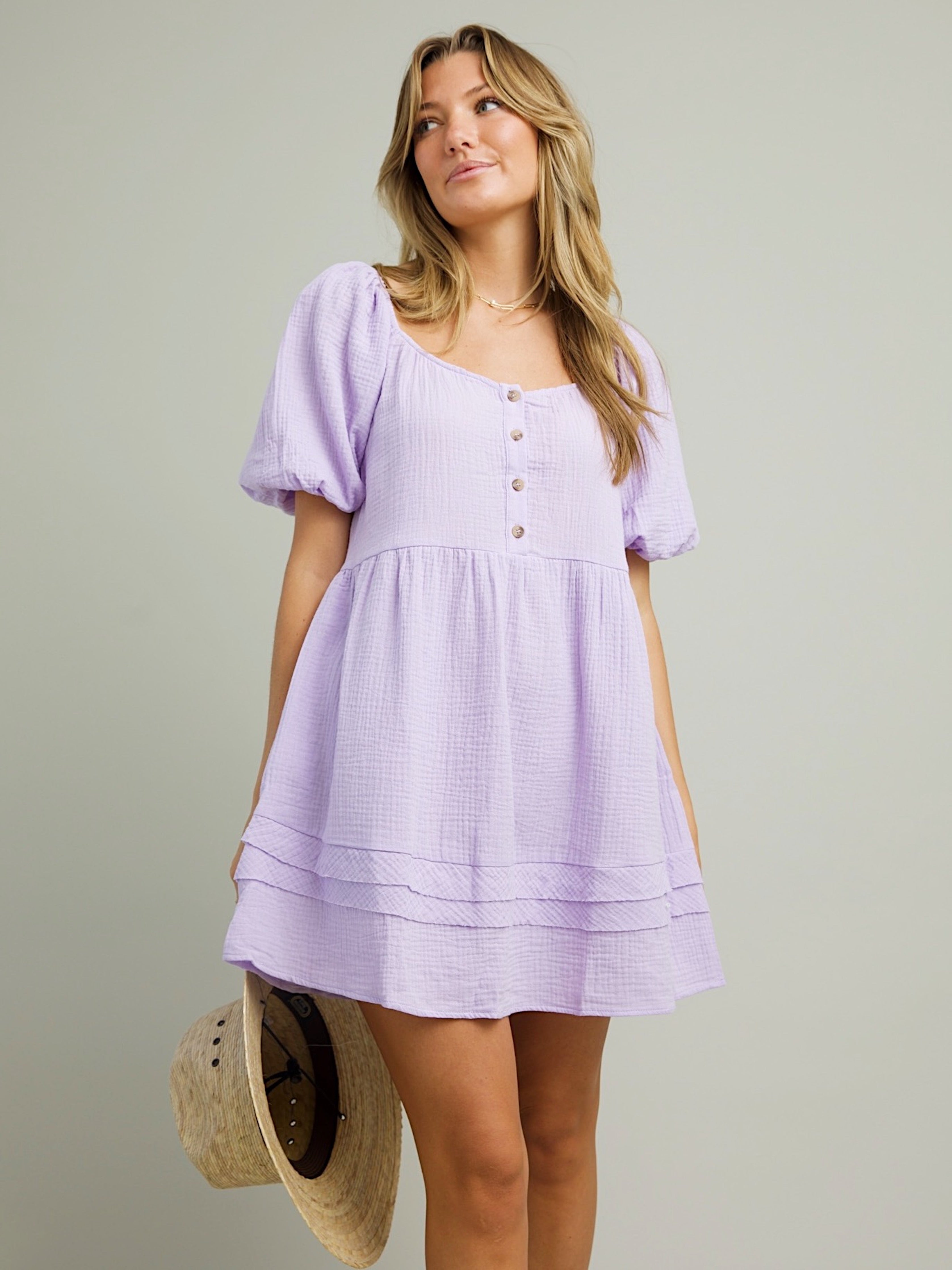 Lilac Puff Sleeve Dress for Women - Elegant Floral Summer Dress with Ruffle Details | Perfect for Weddings, Parties & Date Nights