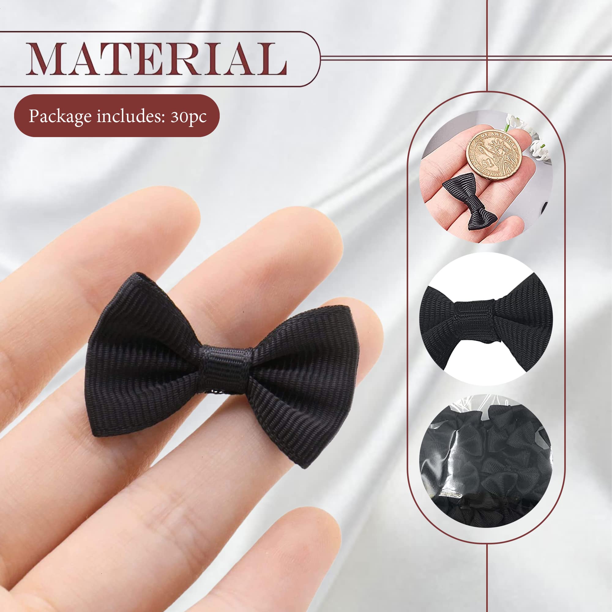 SKYPIA 30-Piece Black Satin Ribbon Mini Bow Ties - Mixed Size Decorative Bows for Wedding Decor, Gift Wrapping, Hair Accessories & DIY Crafts