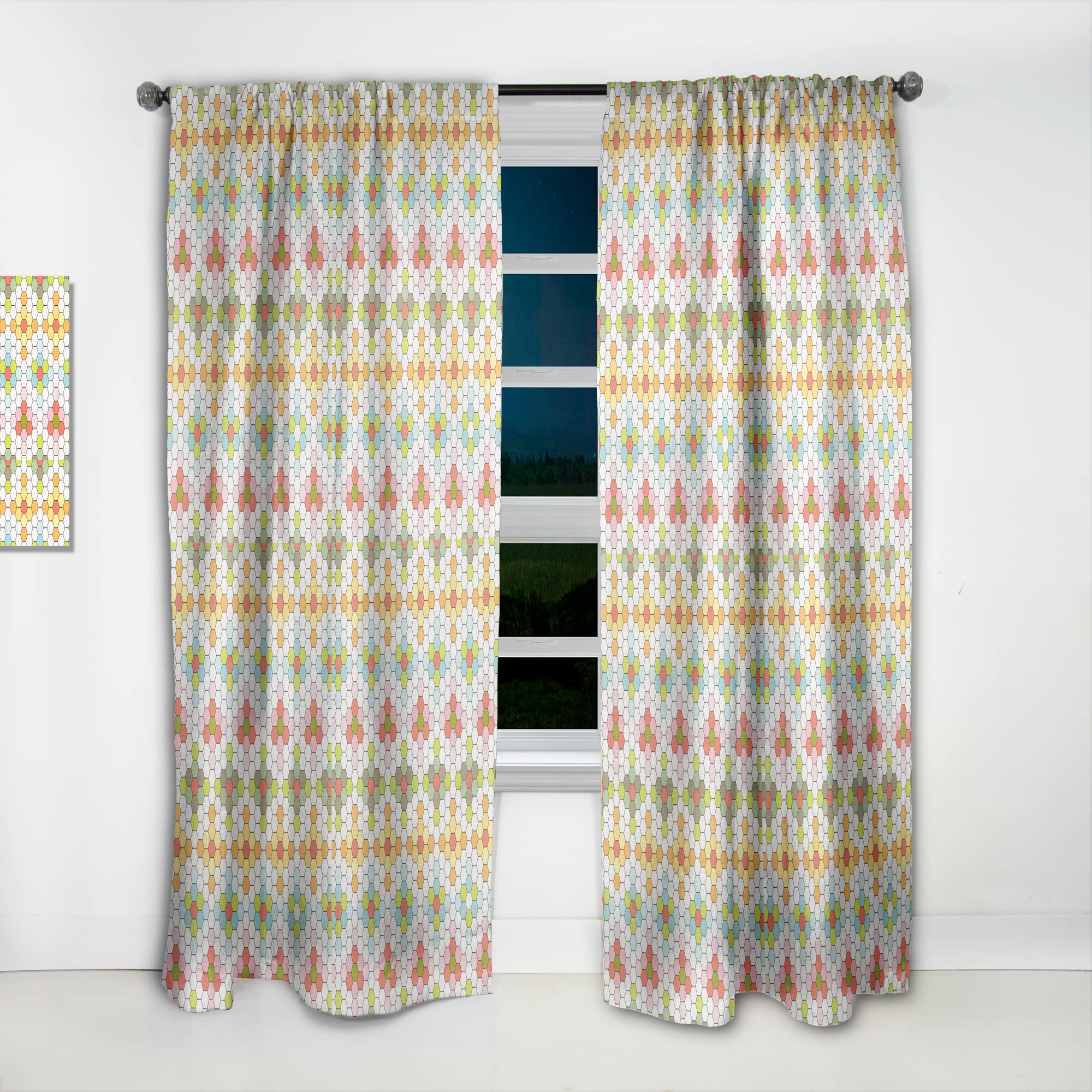DesignQ Retro Geometric Pattern Thermal Insulated Curtains - Single Panel 52x90 Inches - Blackout Drapes for Bedroom & Living Room - Perfect for Home Decor & Light Control
