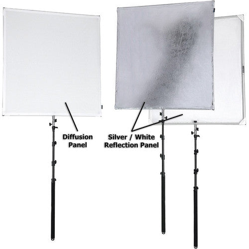 Fotodiox Pro 4ft x 4ft Collapsible Sun Scrim Kit - 122cm x 122cm Photography Diffusion Panel with Silver/White Reflector, Boom Handle & Carry Bag - Perfect for Outdoor Portrait, Product & Studio Lighting