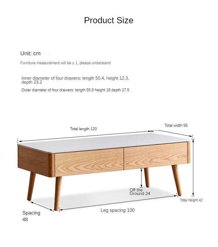 Solid Oak & Beech Wood Slate Coffee Table - Modern Minimalist Design for Living Room, Lounge & Office