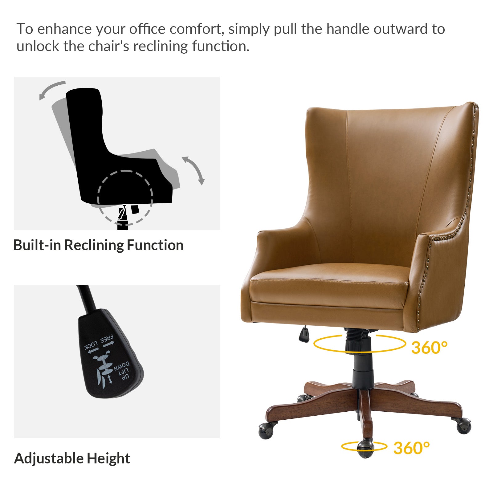 Caesar Classic Modern Office Chair with Elegant Copper Nailheads - Ergonomic Executive Desk Chair for Home & Office Workspace - Perfect for Professionals, Gamers and Remote Workers