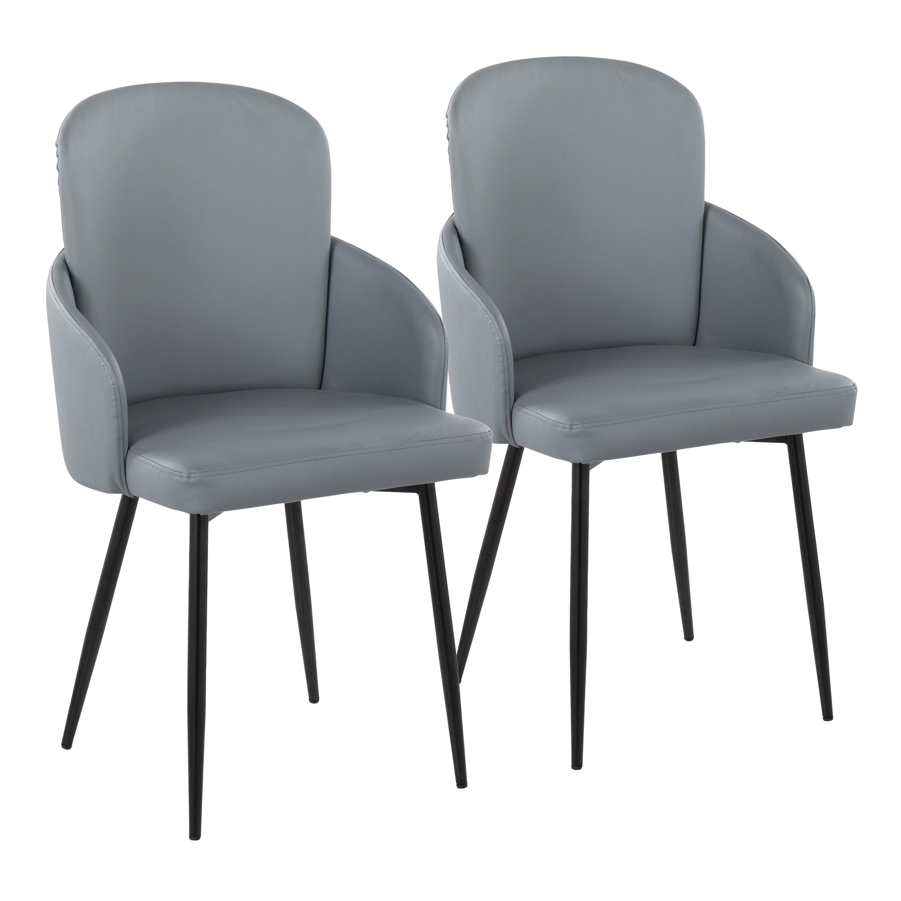 LumiSource Dahlia Modern Dining Chairs - Set of 2 Black Metal Frame with Gray Faux Leather Upholstery & Chrome Accents | Perfect for Contemporary Dining Rooms, Kitchen Nooks & Small Space Entertaining