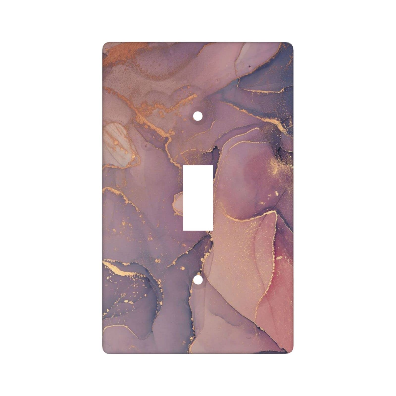 Pink Gold Black Marble Light Switch Cover - Decorative Single Toggle Wall Plate for Home & Kitchen Decor - 1 Gang Wallplate (PHOI511) | Elegant Upgrade for Living Room, Bedroom & Office Spaces