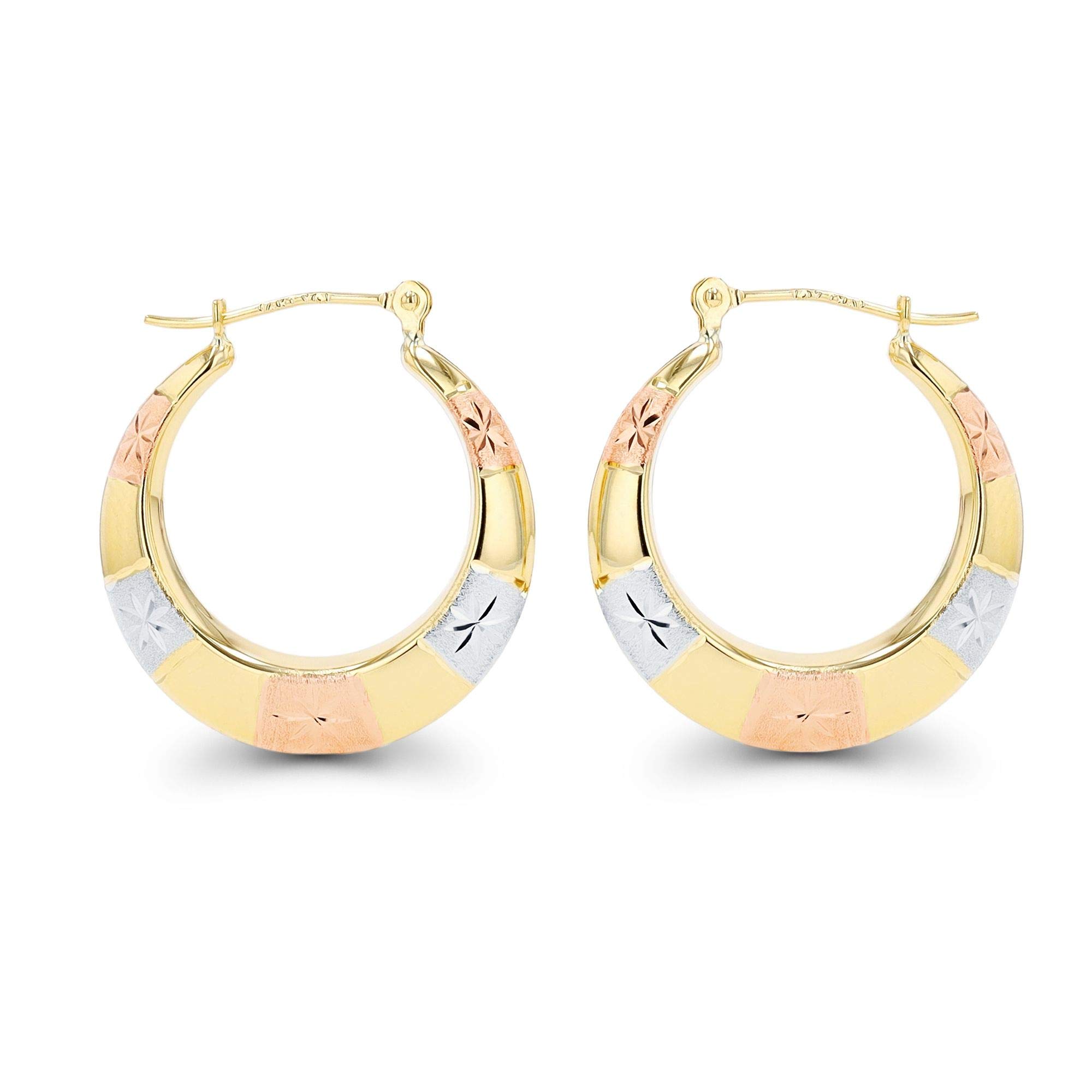 14K Solid Gold Polished & Matte Diamond Cut Star Hoop Earrings for Women | Hypoallergenic Sensitive Ears | 3.60x23mm Everyday Hoops | Perfect Gift for Birthday, Anniversary & Special Occasions