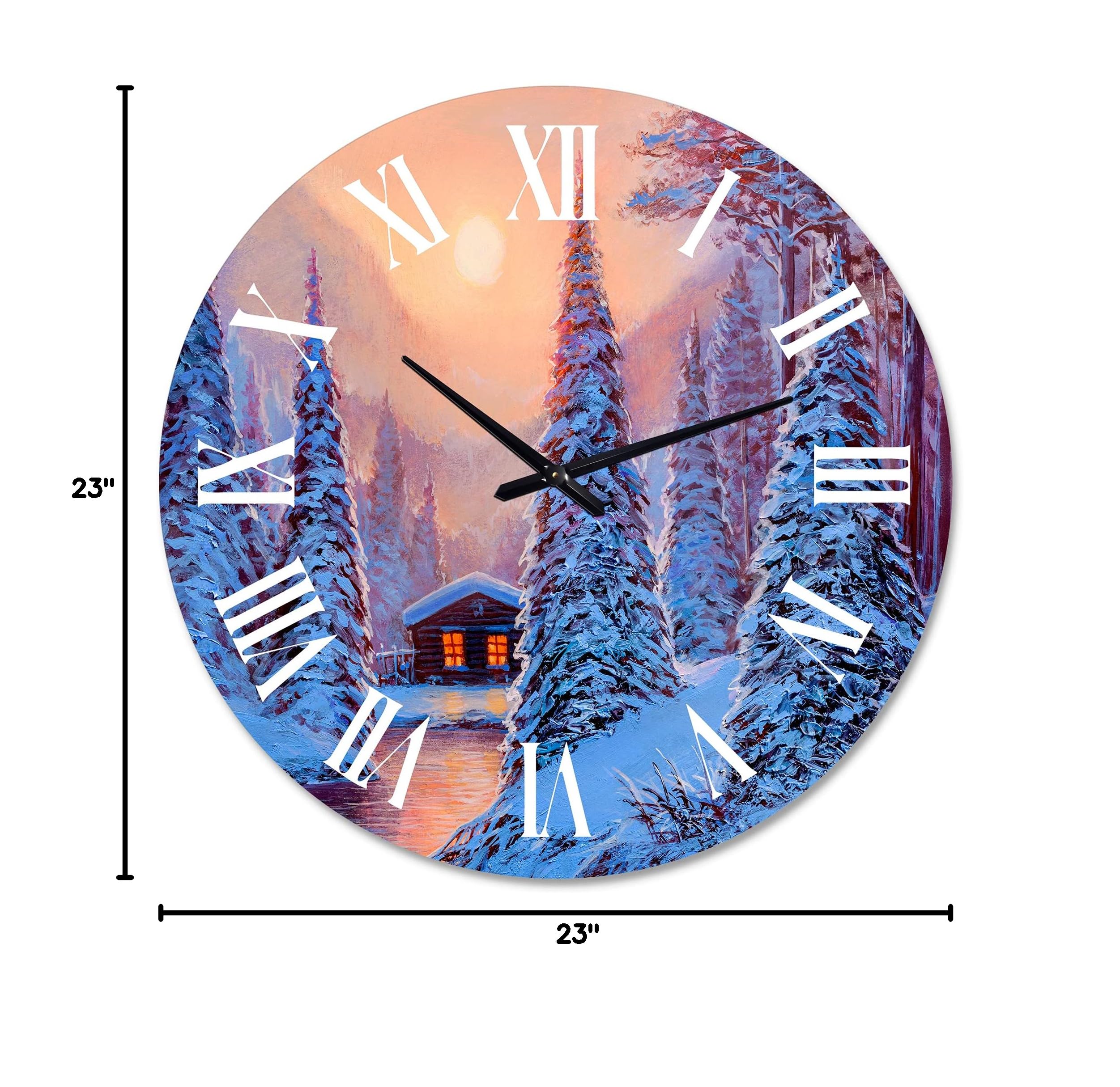 Lake House Wall Clock - Winter Landscape & River House in The Woods - Large Nature-Themed Wall Clock for Bedroom, Living Room, Office Decor - Perfect Rustic Home Décor for Cabin, Farmhouse & Lake House Interiors