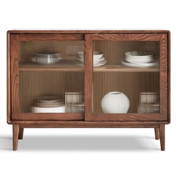 Solid Oak Wood Sideboard Buffet Cabinet - Rustic Farmhouse Dining Room Storage for Dishes, Linens & Entertaining Essentials