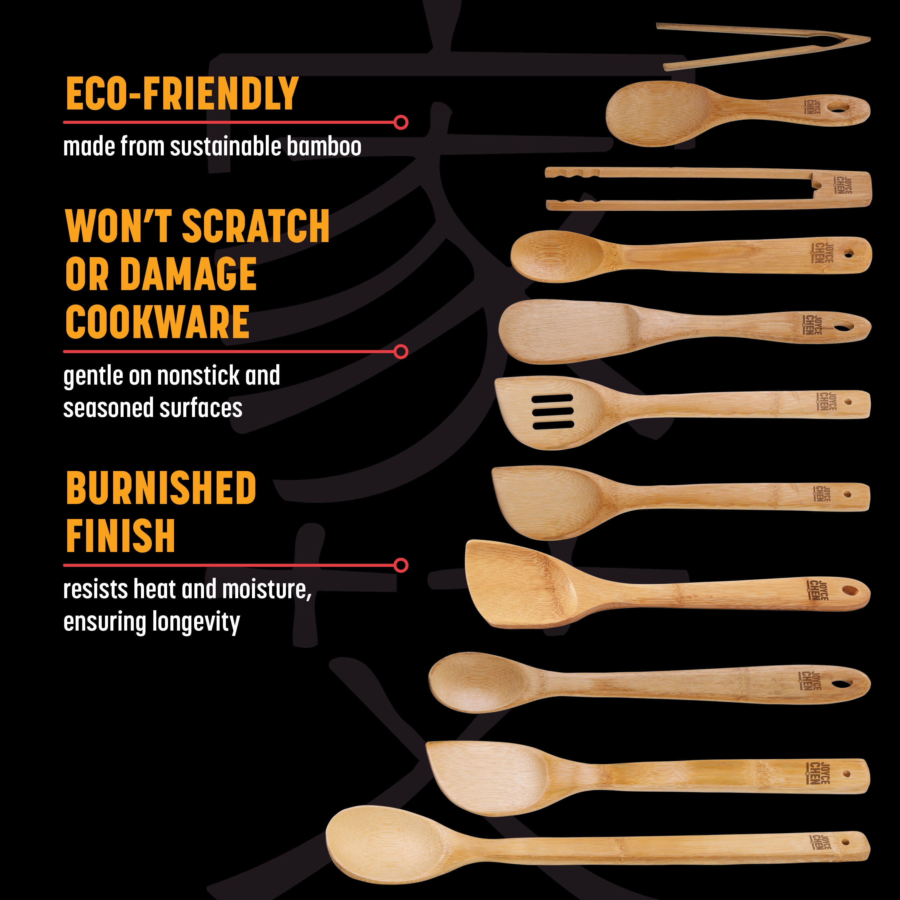 Premium 11-Piece Burnished Bamboo Utensil Set - Eco-Friendly Kitchen Tools for Cooking, Serving & Dining - Perfect for Home Chefs & Sustainable Living