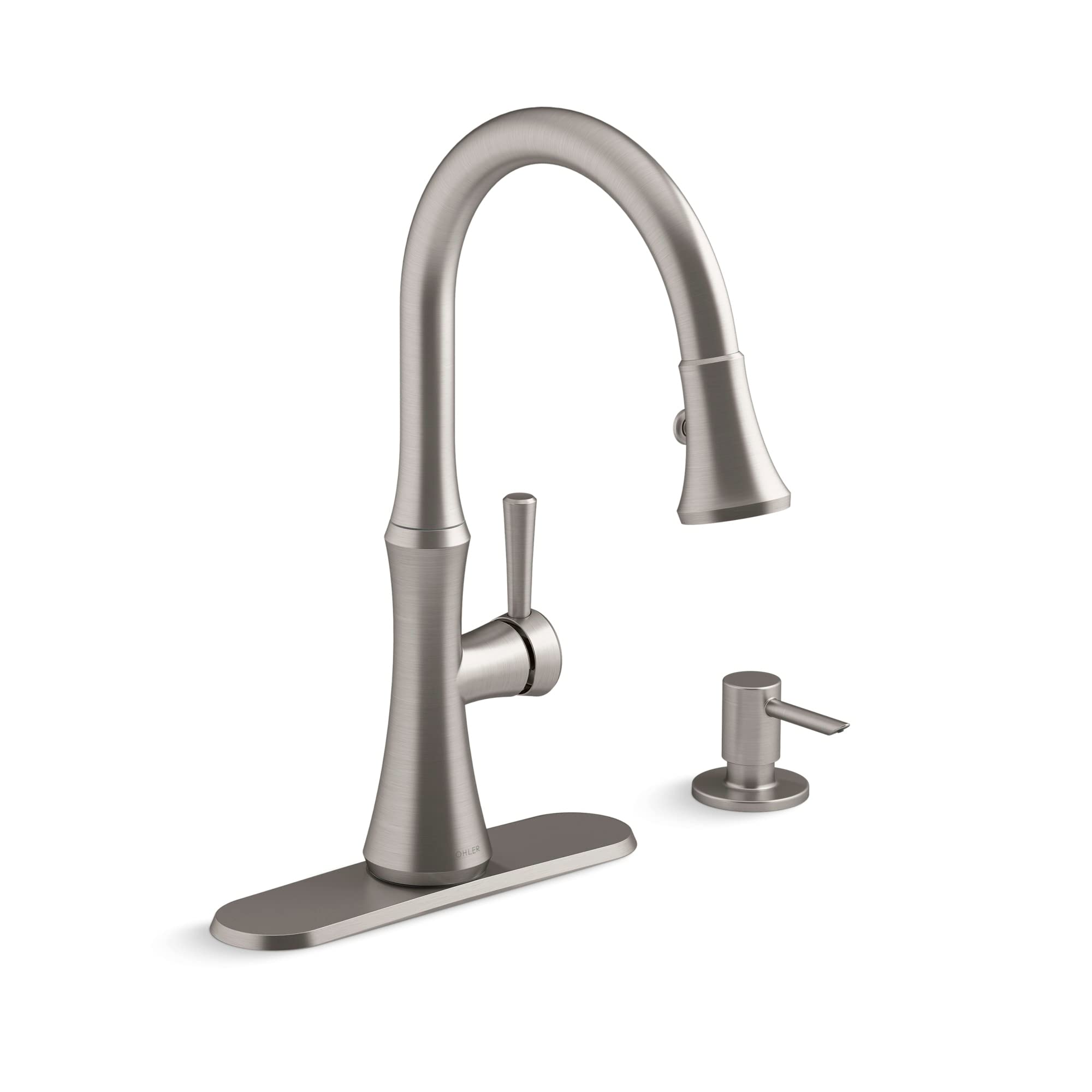Kohler R28706-SD-VS Kaori Single Handle Pull Down Sprayer Kitchen Faucet with Soap Dispenser in Vibrant Stainless - Perfect for Modern Kitchens & Easy Dishwashing
