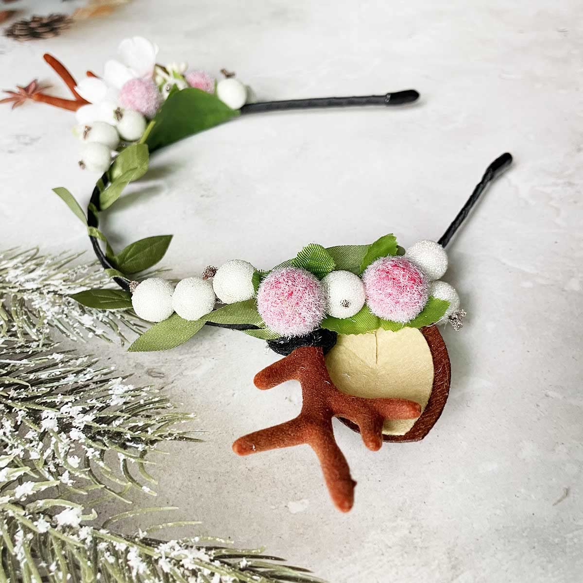 Wedity Christmas Antlers Hair Accessories - Xmas Party Berry Flower Hair Hoop Headband for Women & Girls | Perfect for Holiday Parties, Festive Photos & Christmas Costumes