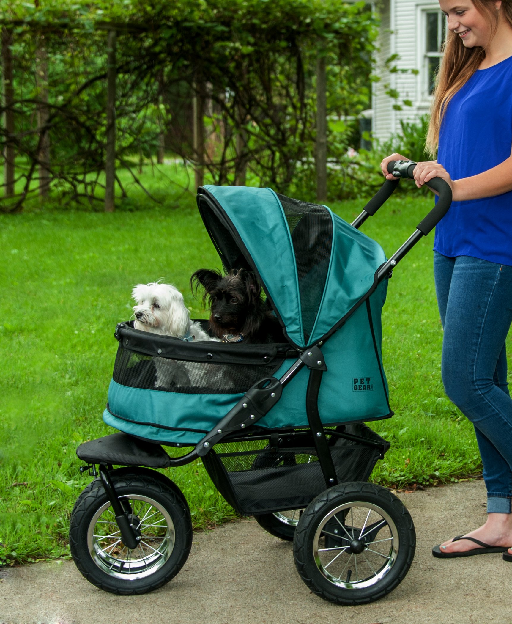 Pet Gear NO-Zip Double Pet Stroller - Zipperless Entry for Dogs & Cats - Plush Pad & Weather Cover - Large Gel-Filled Tires - 3 Color Options - Perfect for Vet Visits, Park Outings & Daily Walks