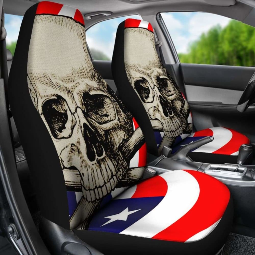 Premium American Flag Skull Car Seat Covers - Durable & Stylish for Trucks, SUVs & Cars - Perfect for Patriotic Decor & Vehicle Protection