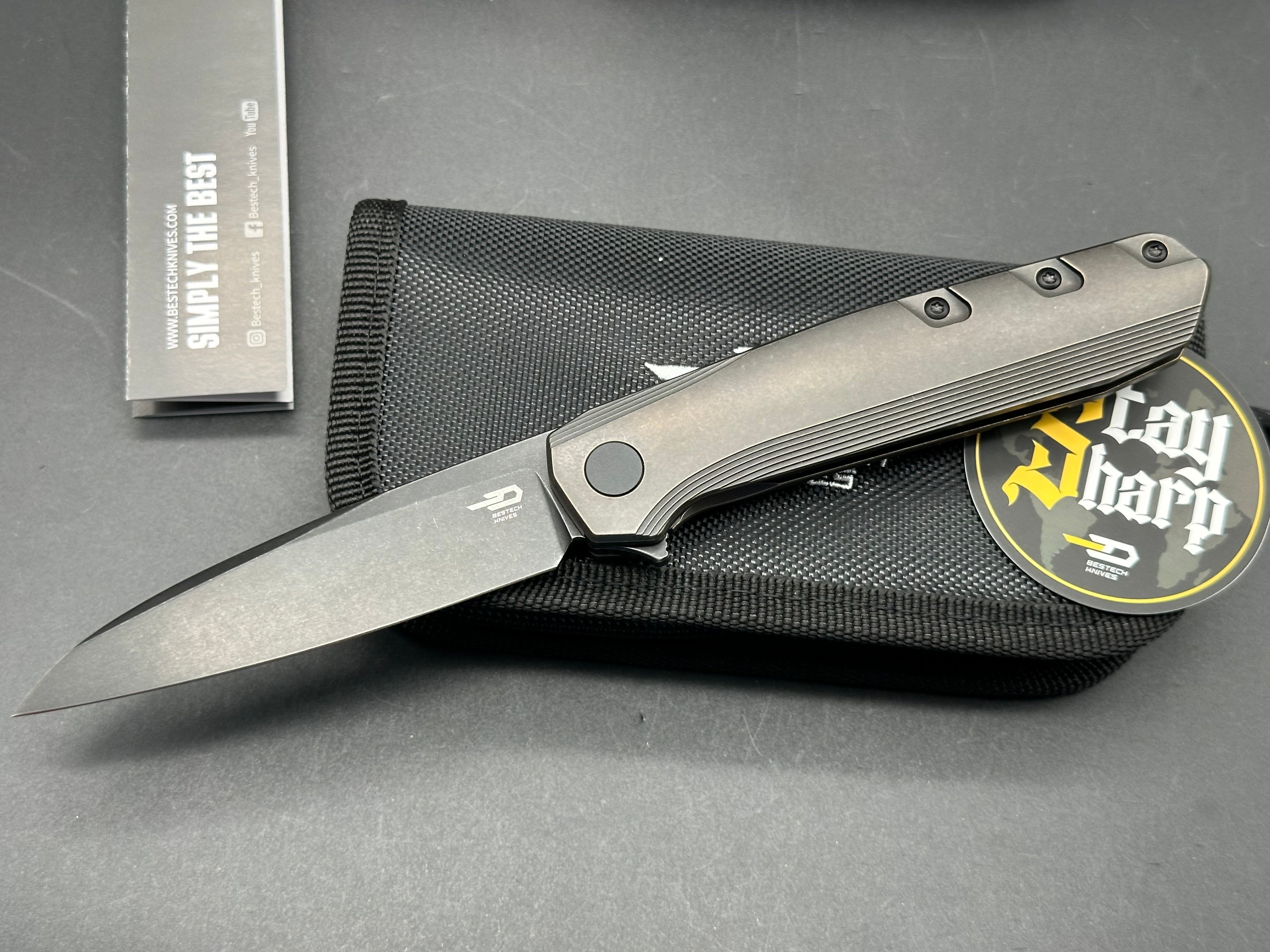 BESTECH 9 Folding Knife - Black Bronze Titanium Handle with M390 Blade | EDC Pocket Knife for Camping, Hiking & Outdoor Survival