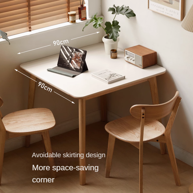 Solid Oak Wood Dining Table with Slanted Legs - Modern Farmhouse Style for Kitchen, Dining Room & Small Space