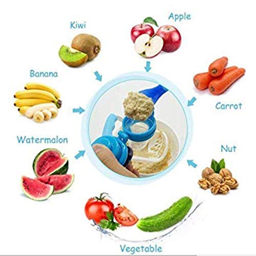 SHOFO SHOP 5-in-1 Baby Feeding Set - Silicone Teething Spoon, Pacifier, Fruit Feeder, Finger Toothbrush & Bib for Infants (Blue Grape Design) - Perfect for Teething Relief & Mess-Free Mealtime
