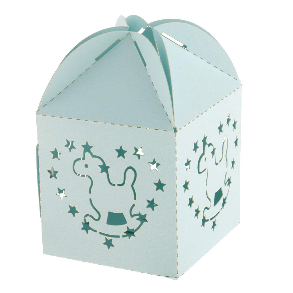 50pcs Elegant Blue Hollow-Out Candy Gift Boxes with Ribbon - Perfect for Wedding Favors, Christening Party Supplies & Baby Shower Decorations