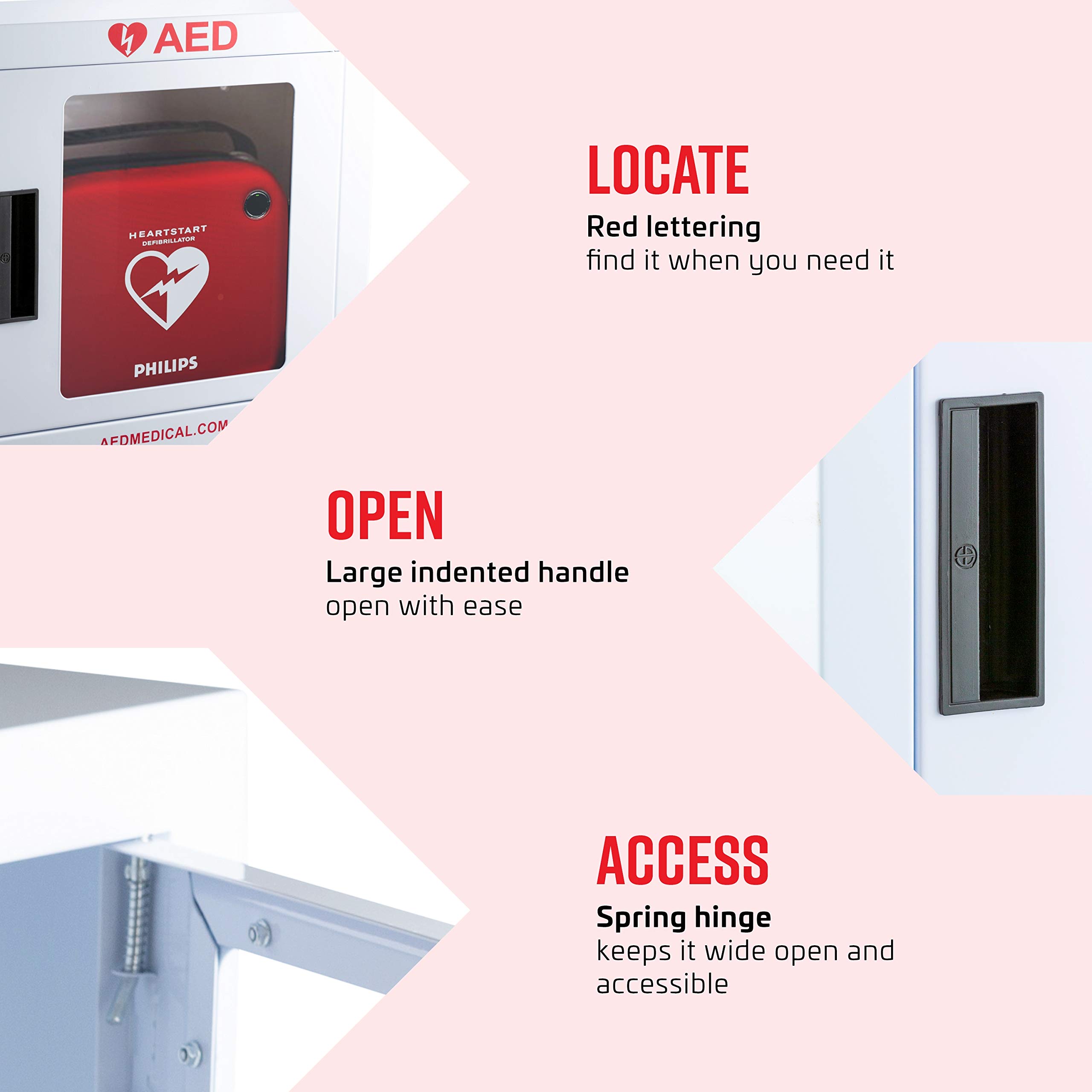 Stainless Steel AED Cabinet - 16 x 6 x 15 Inch Wall Mount Defibrillator Storage with Door Alarm | Compact Surface Mount Medical Cabinet for Hospitals, Schools & Public Spaces