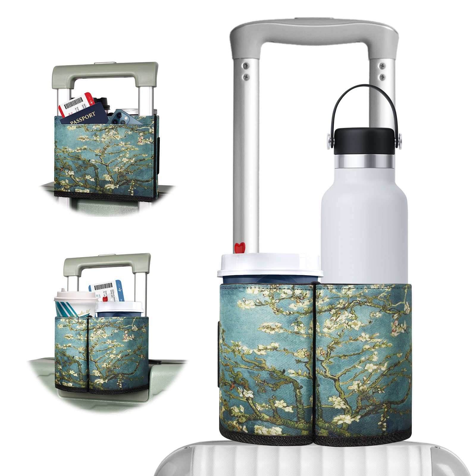 ACdream Luggage Cup Holder - Portable Suitcase Drink Carrier for Travel, Hands-Free Water & Coffee Caddy - Perfect Flight Attendant Gift & Airplane Travel Accessories (Almond Blossom) | Ideal for Airports, Commuting, and Business Trips