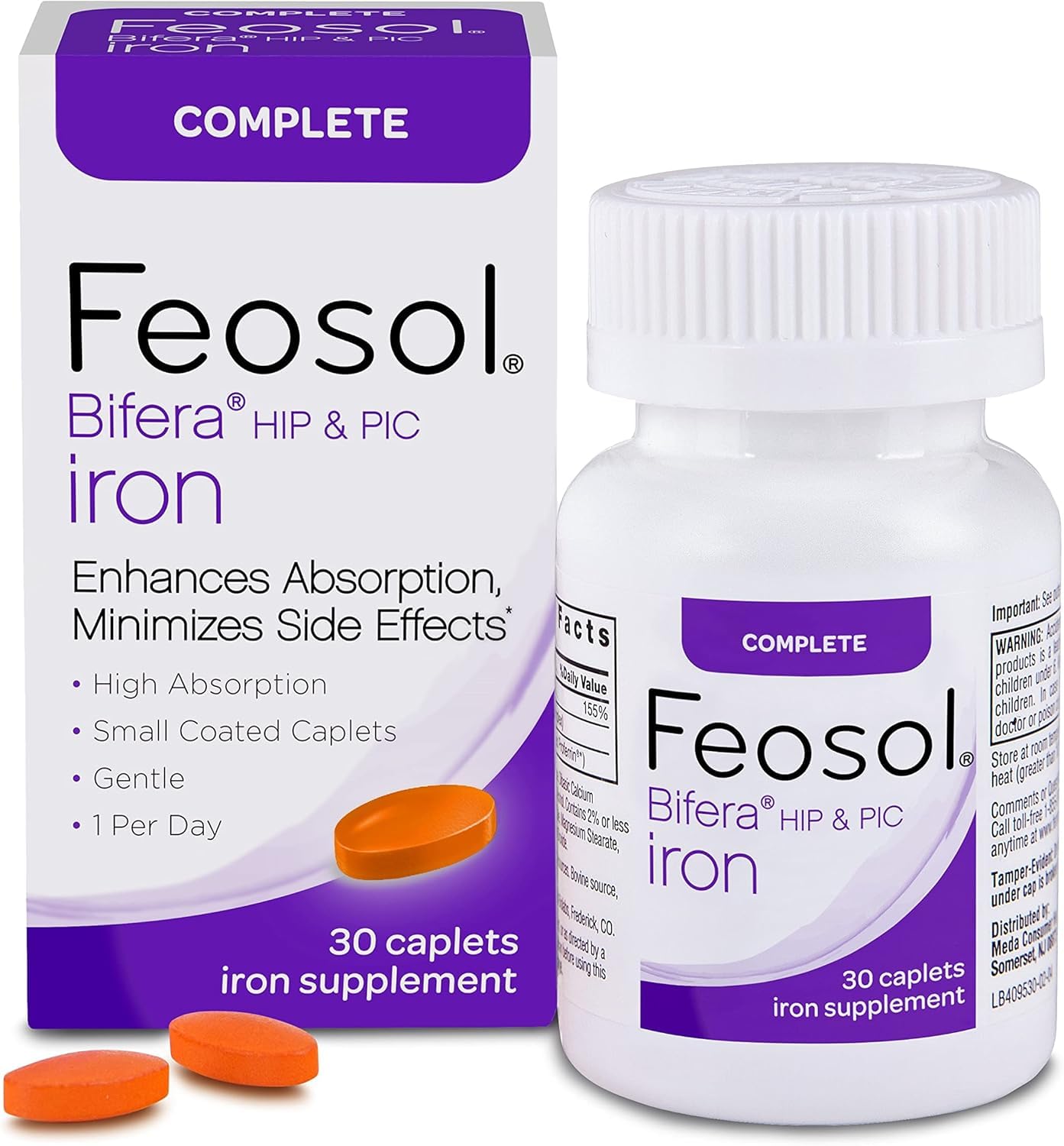 Feosol Bifera Iron Caplets - Complete Iron Supplement (30 Count, Pack of 5) for Energy Support & Healthy Blood - Ideal for Anemia Relief & Active Lifestyles