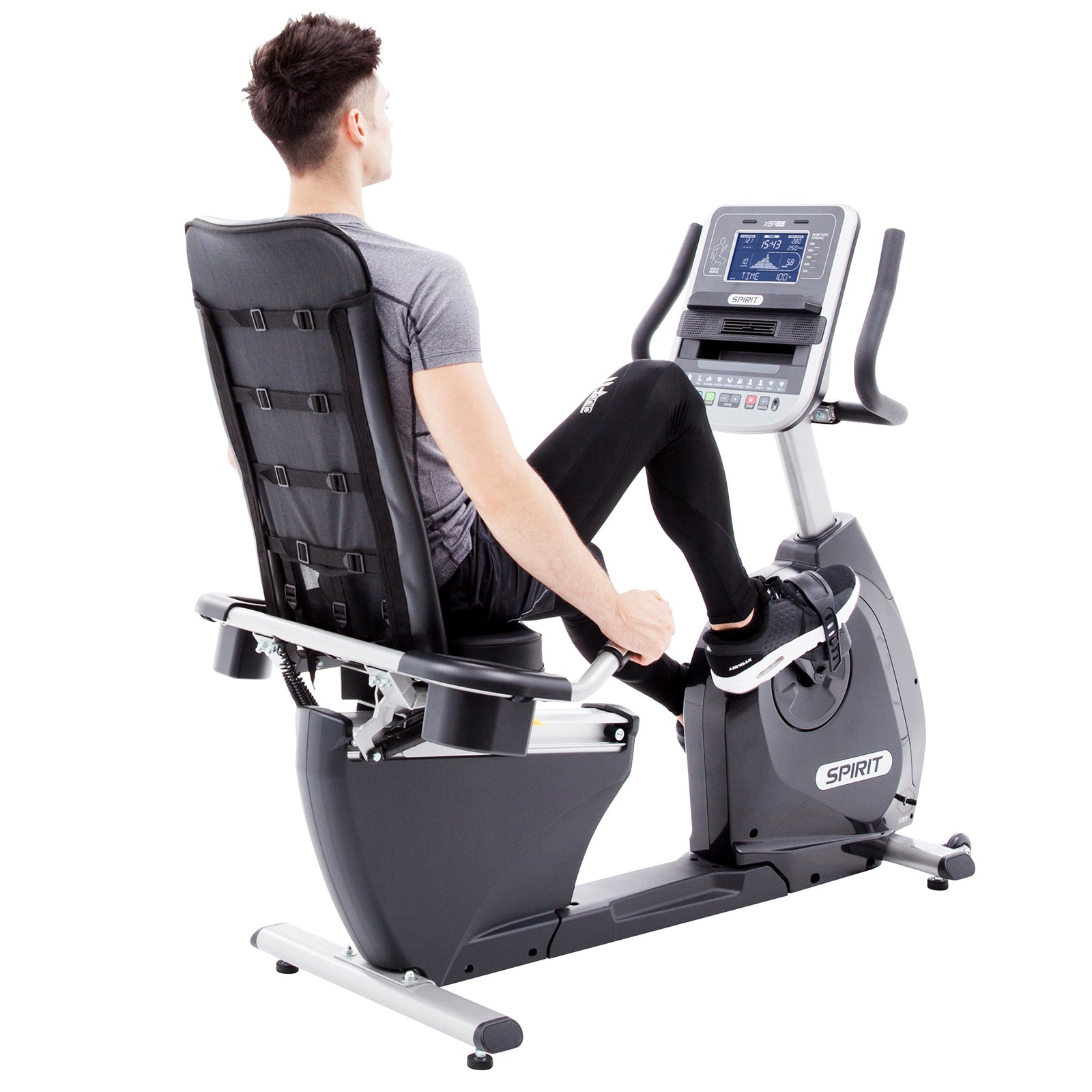 Spirit XBR55 Recumbent Exercise Bike for Home Gym - Foldable Magnetic Resistance Indoor Cycling Bike with LCD Monitor & Heart Rate Sensors | Perfect for Low-Impact Cardio Workouts & Physical Therapy
