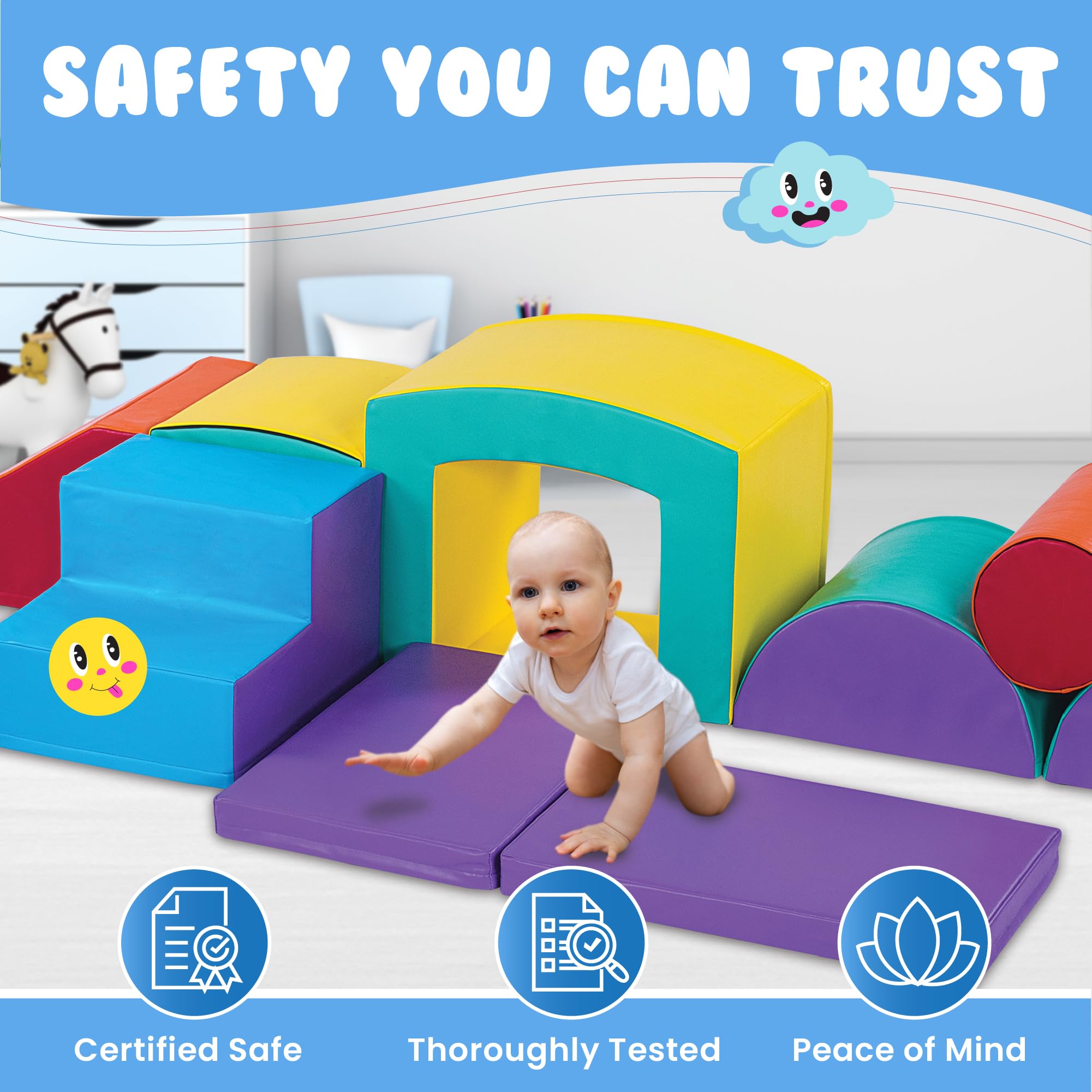 New Bounce Toddler Climbing Toys - Soft Foam Play Set for Kids Ages 1-5 - Safe Indoor Gym Equipment for Toddlers - Non-Toxic Foam Blocks for Crawling & Climbing - Perfect for Playrooms, Daycares & Home Learning Spaces
