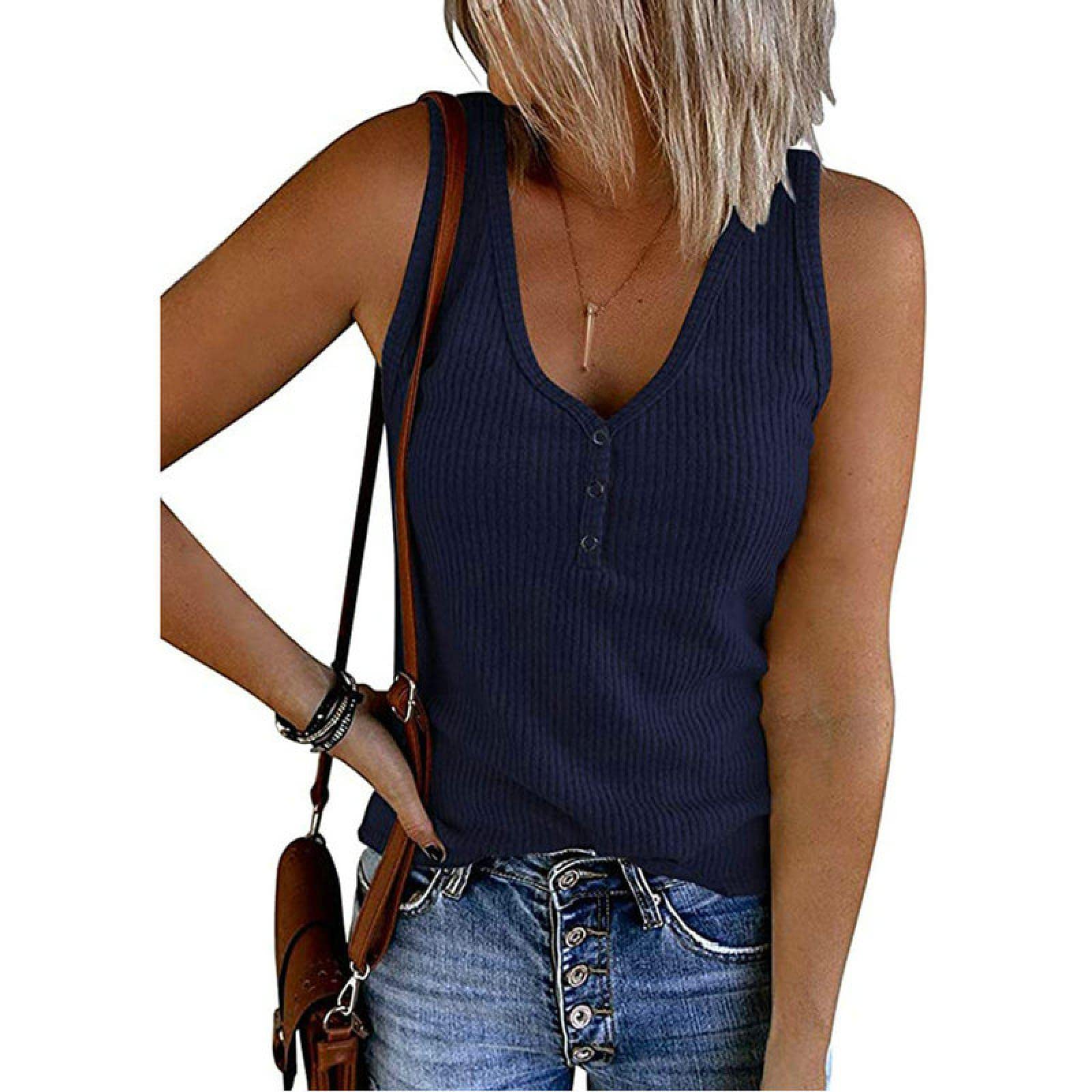 Sexy V-Neck Tank Tops for Women - Summer Knit Sleeveless Vest, Fitness & Casual Wear, Breathable & Comfortable (Size S) | Perfect for Yoga, Gym, Beach & Everyday Outfits