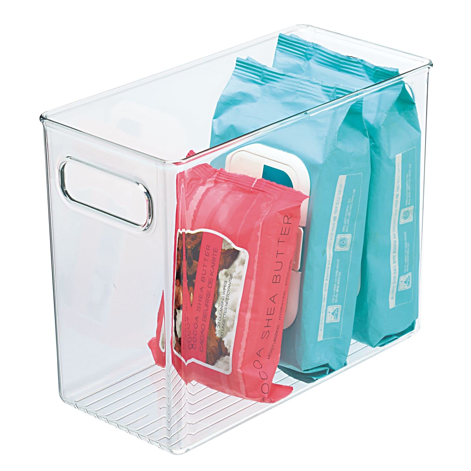 mDesign Clear Plastic Stackable Tall Storage Bins with Handles - 8 Pack for Bathroom, Closet & Under Sink Organization | Holds Soaps, Makeup & Styling Tools | Perfect for Home, Office & Kids Room Storage - Ligne Collection