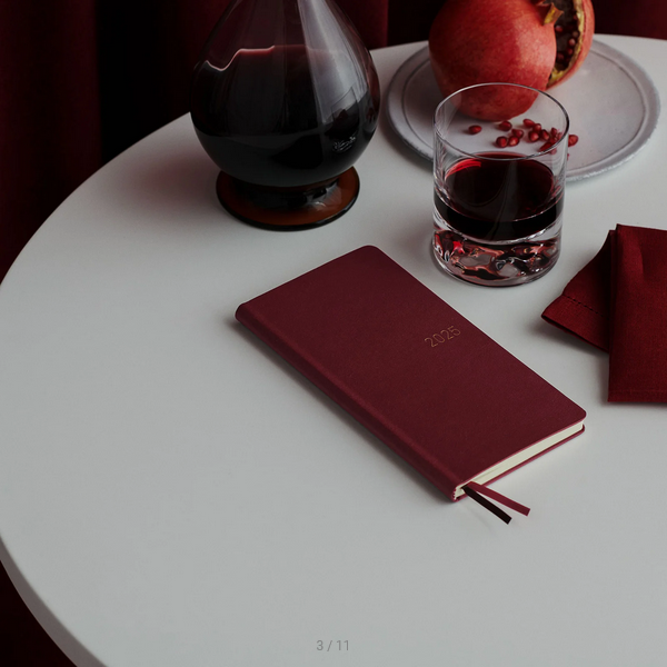 Hobonichi Techo 2025 Leather Planner - Pomegranate Weeks Hardcover, Weekly Horizontal Layout (January Start, Monday Start) | English Edition | Perfect for Journaling, Productivity & Time Management