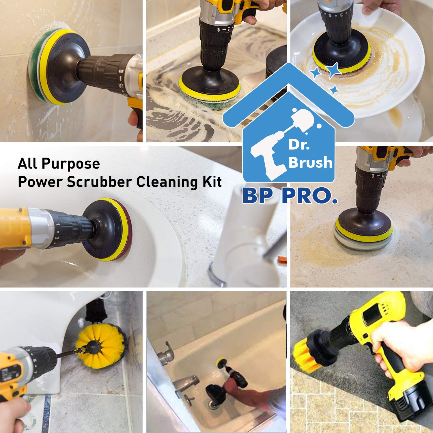 **11-Piece Drill Brush Attachment Set - All-Purpose Scrubber Kit for Bathroom, Toilet, Grout, Floor, Tub, Shower, Tile, Auto & Kitchen Sinks - Deep Cleaning Power Tools for Home & Car**