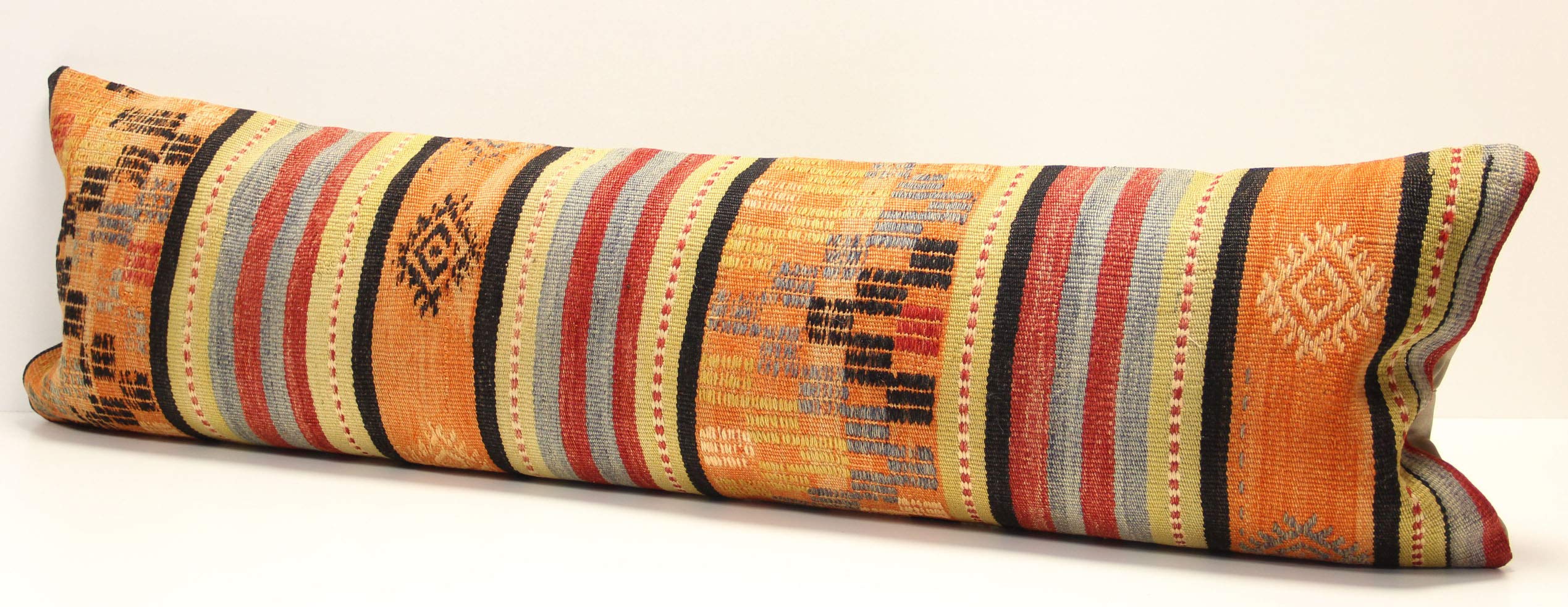 King Size Kilim Pillow Cover 14x47 Inch - Boho Chevron Lumbar Throw Pillow Case for Couch, Bed, Sofa - Twin Extra Long Decorative Housewarming Gift