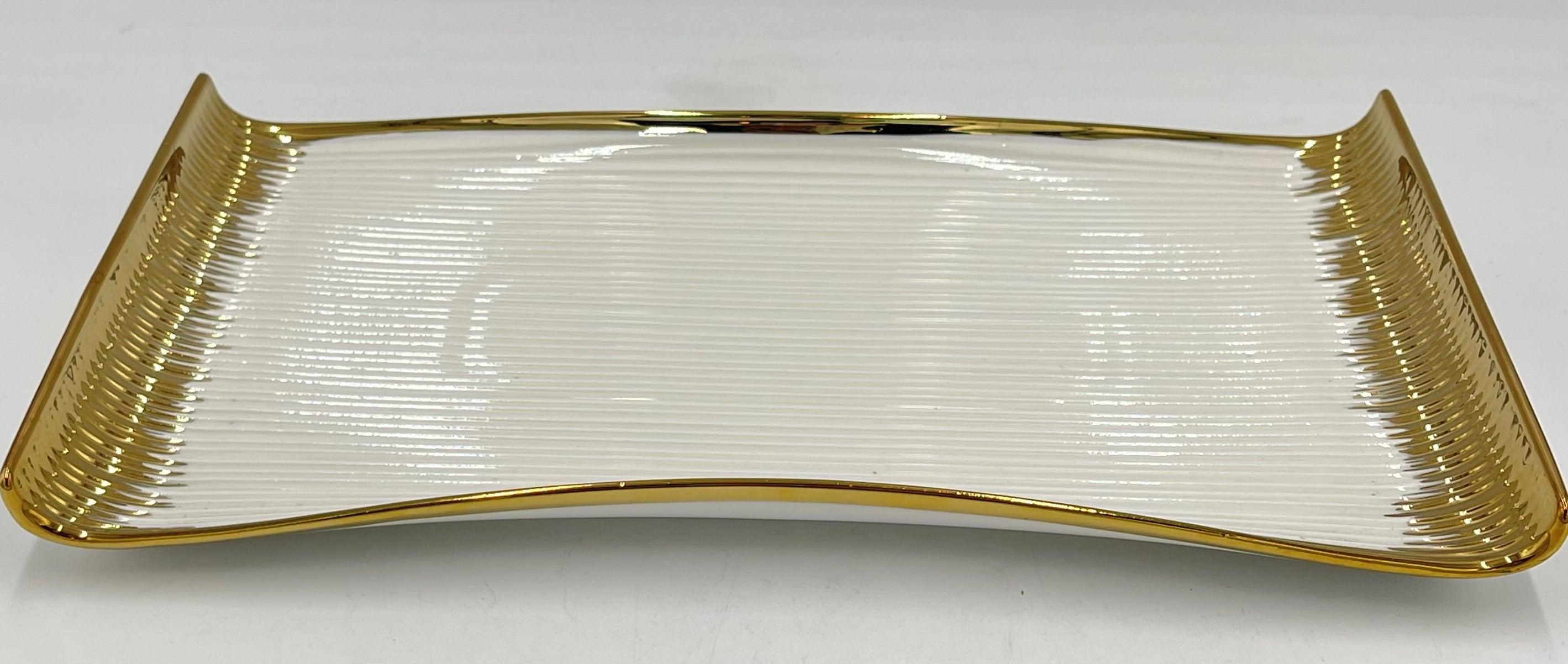 14.5x7.5 Inch Gold Design Rectangular Plates - Set of 24 - Elegant Dinnerware for Parties, Weddings & Special Events