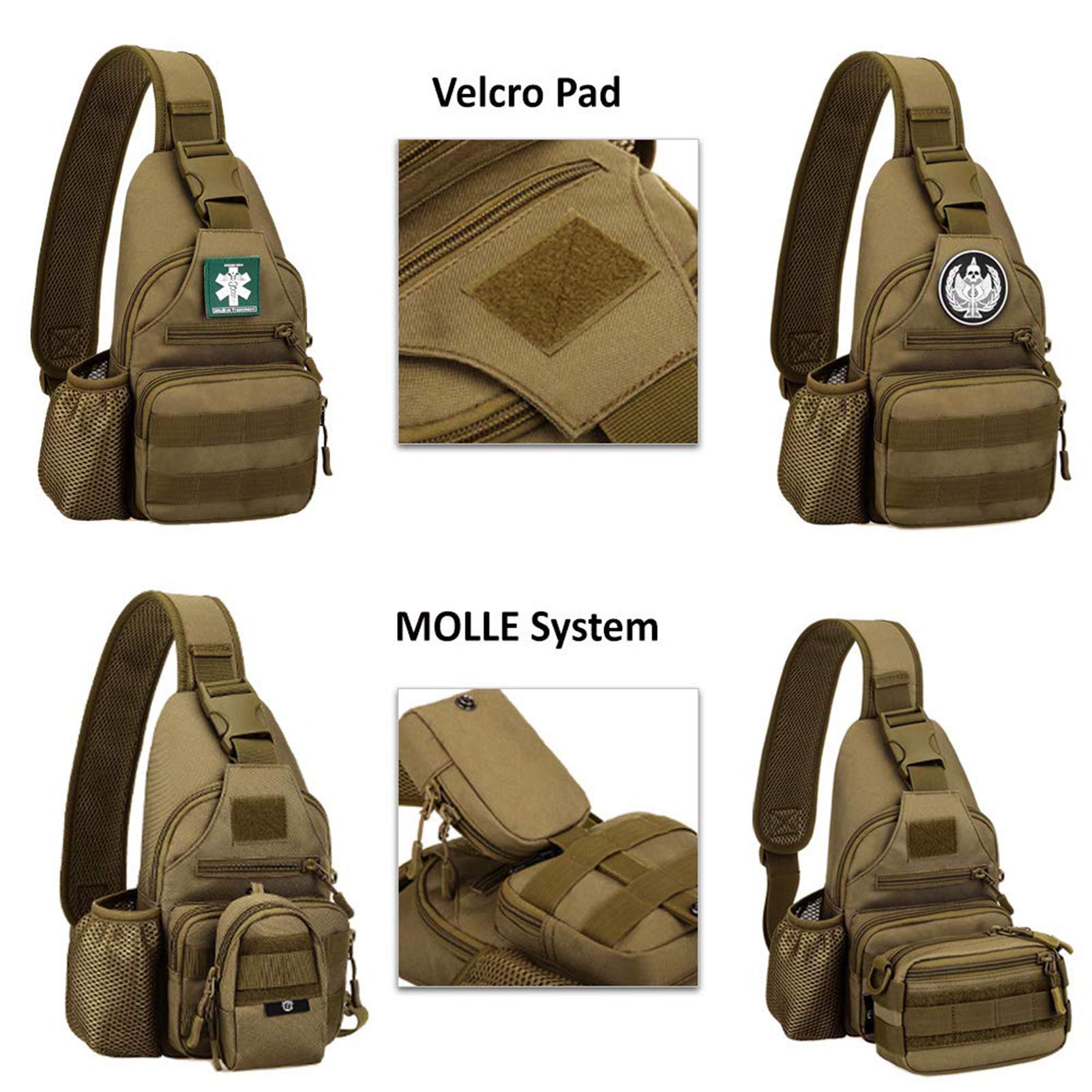 Tactical Military Chest Sling Bag - Water Resistant MOLLE Shoulder Backpack for Men with Water Bottle Holder - Perfect for Hiking, Camping & Outdoor Adventures