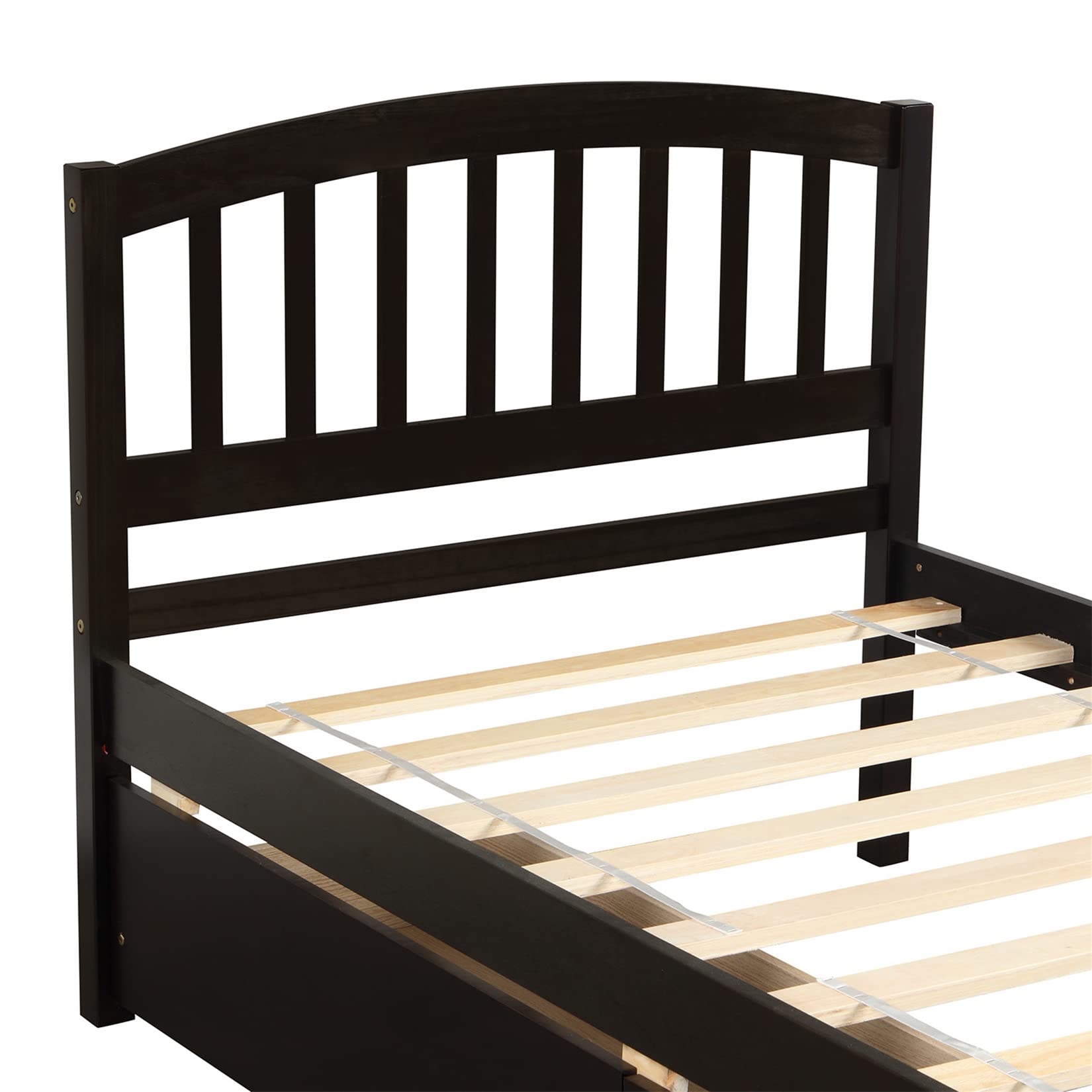 Twin Bed Frame with Storage Drawers - Solid Wood Platform Bed with Headboard & Footboard for Kids, Teens & Adults - Espresso Finish - Perfect for Small Bedrooms, Guest Rooms & Dormitories