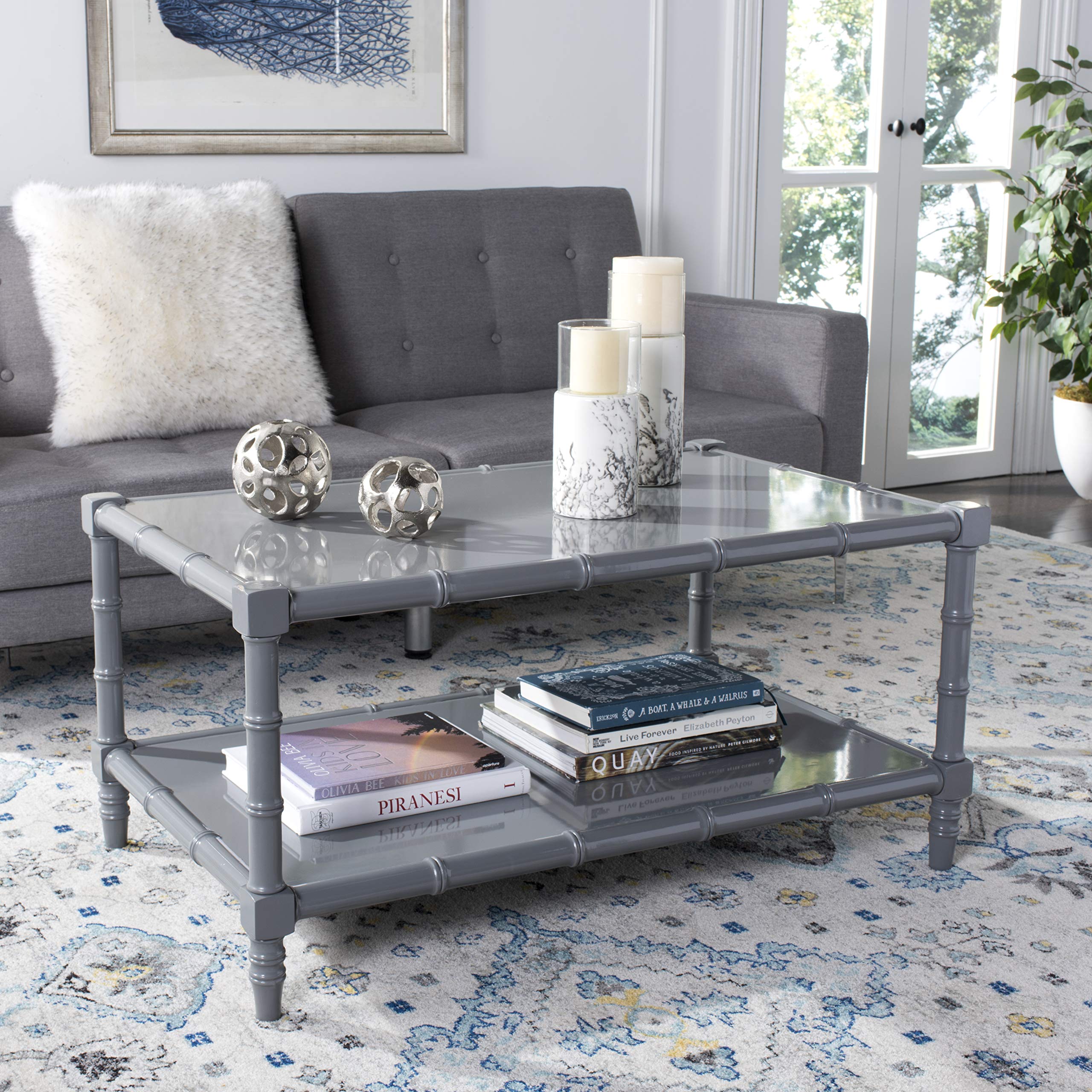 Safavieh Noam Coastal Grey Bamboo Style Coffee Table - Modern Living Room Furniture for Small Spaces, Apartments & Beach Houses