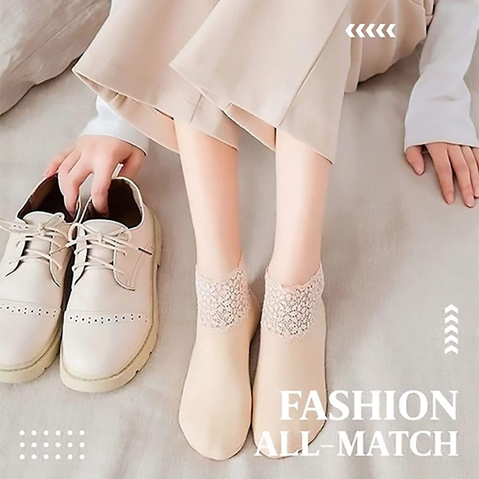Women's Lace Ankle Socks - 8 Pairs Soft Knit Cotton Ruffled Socks, Warm Non-Slip Thick Lace Socks for Everyday Wear, Home, Office & Gifts