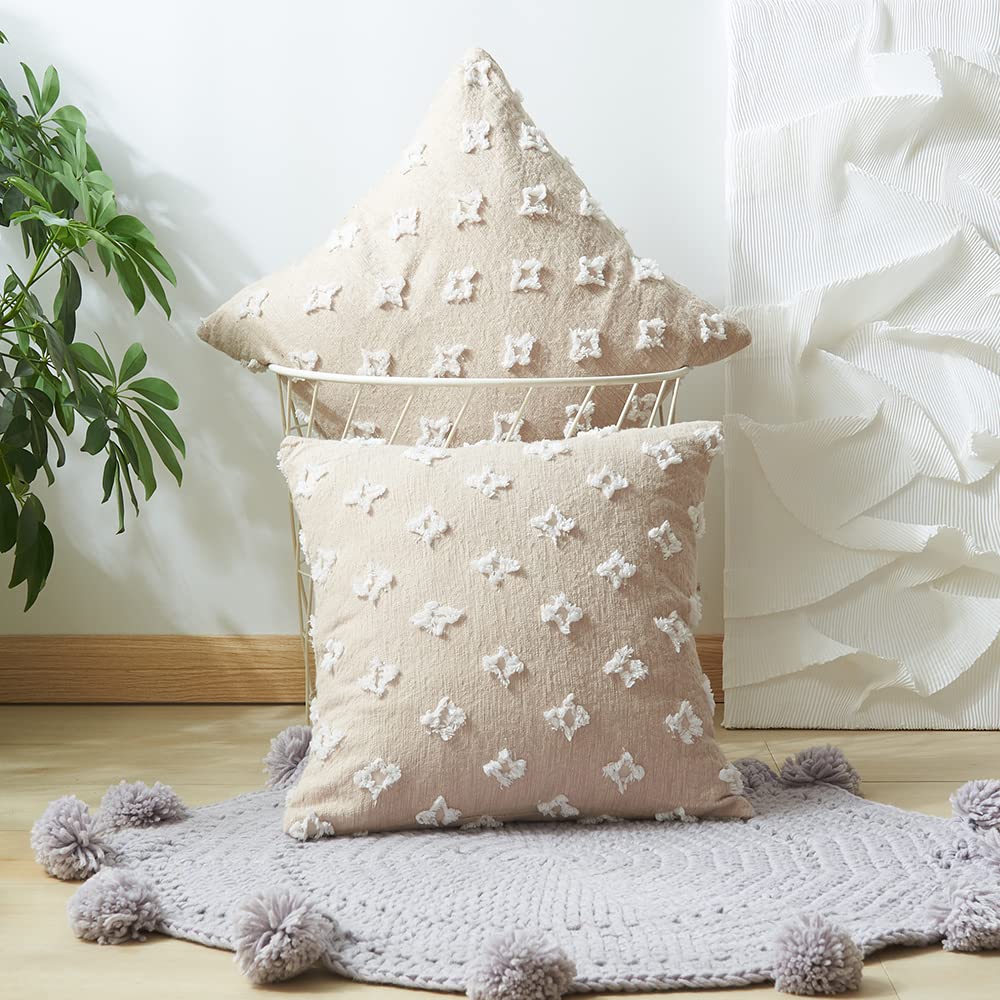 ETASOP 2-Pack Beige Jacquard Throw Pillow Covers with Insert - Soft Square Cushion Cases for Sofa, Couch, Bed & Living Room Decor | Home & Bedroom Accent Pillows for Cozy Comfort