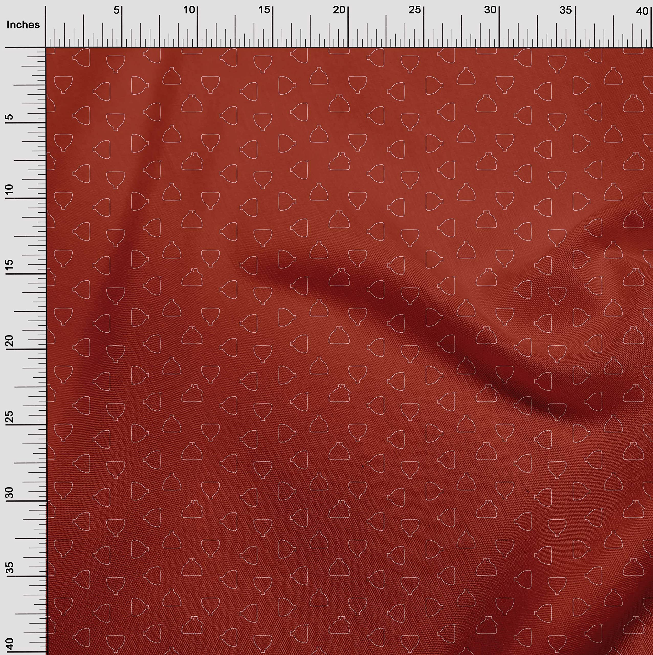 oneOone Polyester Spandex Red Fabric with Plants in Vase Print - 56 Inch Wide DIY Sewing Material for Clothing, Dresses, Home Decor & Crafts