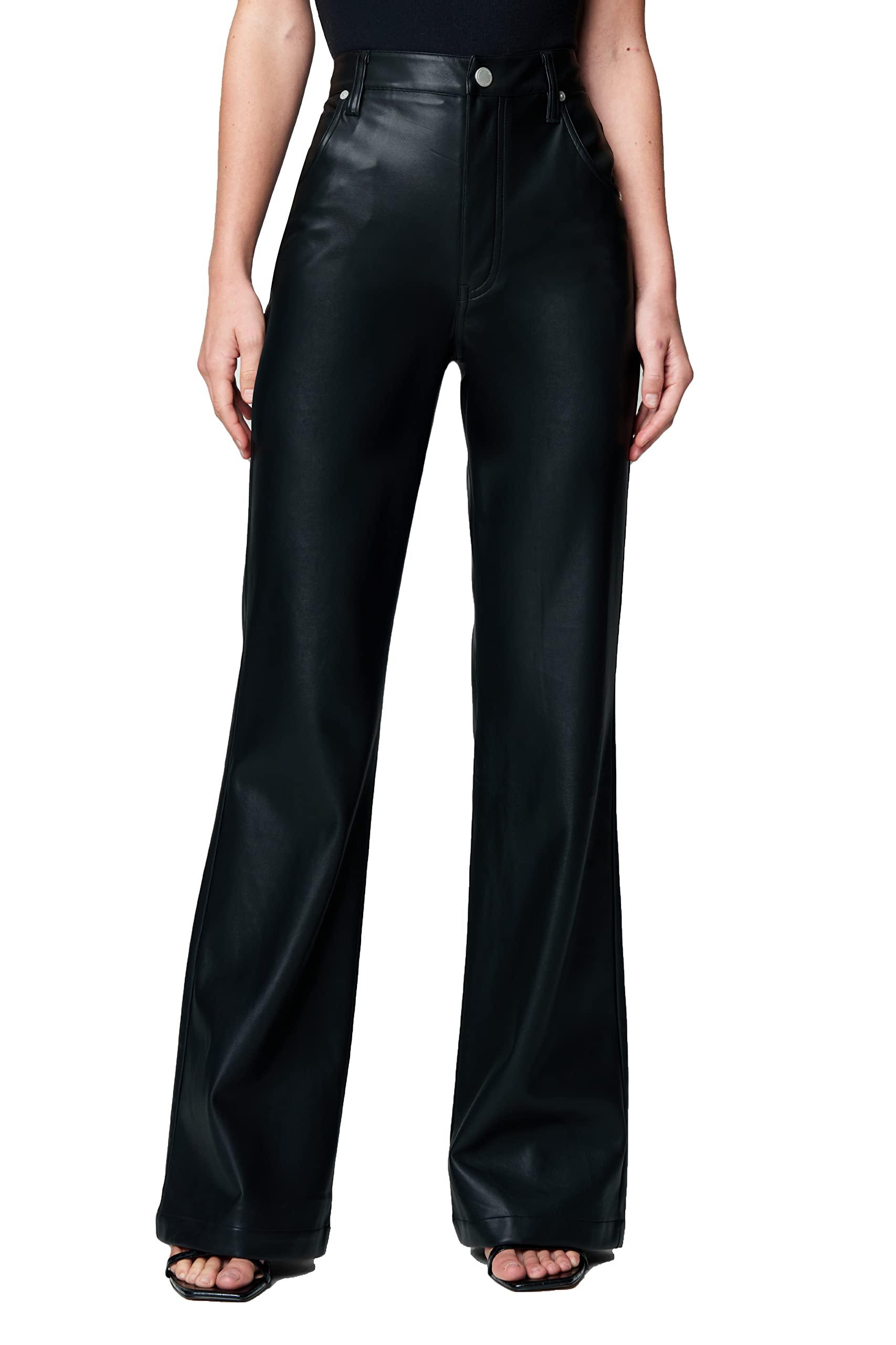 BLANKNYC Women's Vegan Leather High-Rise Wide Leg Pants - Comfortable & Stylish Trousers for Work, Office or Casual Outfits