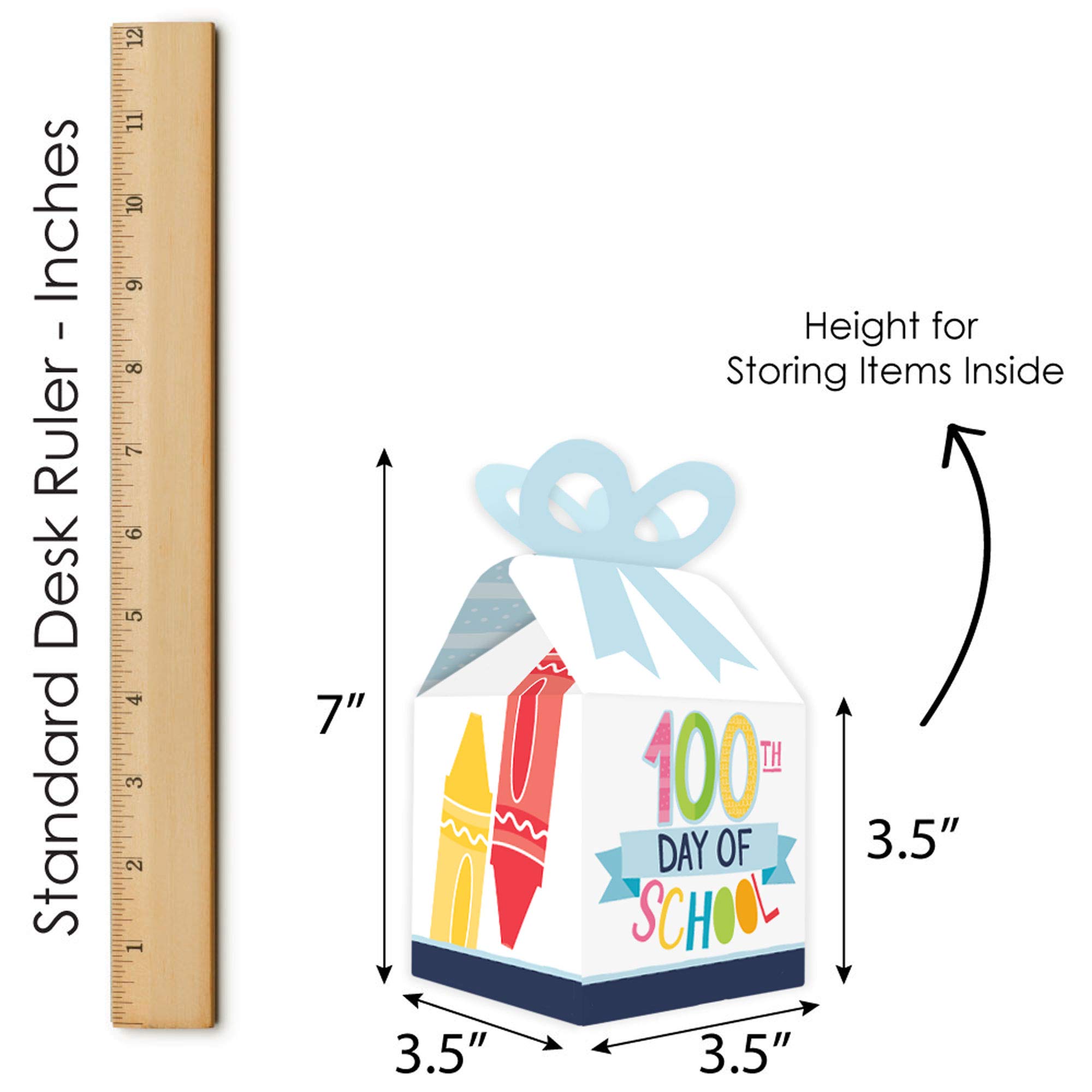 Happy 100th Day of School Square Favor Gift Boxes - Set of 12 Colorful Party Bow Boxes for 100 Days Celebration - Perfect for Classroom Rewards, School Milestones & Teacher Appreciation Gifts