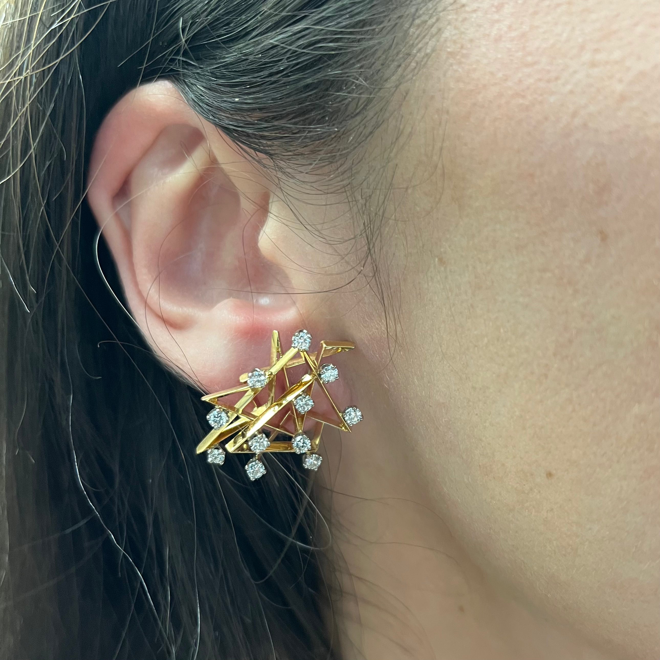 Cavelti Geometric Diamond 18k Gold Earrings | 1.1ctw Diamond Studs | Elegant Jewelry for Women | Perfect for Weddings, Parties & Special Occasions