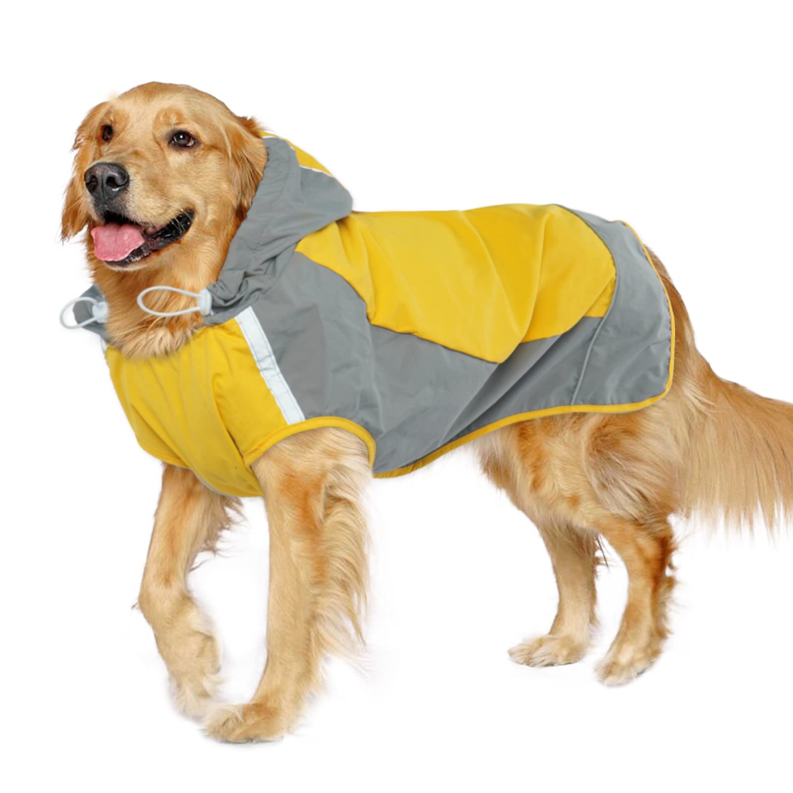 **IECOii Waterproof Dog Raincoat with Reflective Stripes & Adjustable Hood – Lightweight Rain Jacket for Medium & Large Dogs – Perfect for Walking, Hiking, and Outdoor Adventures**