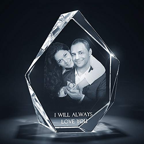 Personalized 3D Crystal Photo Cube - Laser Etched Picture Keepsake Gift for Women, Men, Kids - Birthday, Wedding, Anniversary Present - Perfect for Home Decor, Office Desk & Memorial Display (Iceberg-Small)