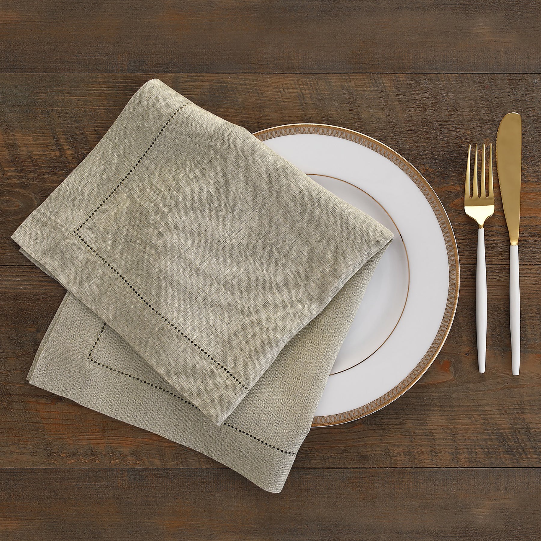 Premium Classic Hemstitch Napkins - 100% Cotton Linen Dinner Napkins for Formal Dining, Weddings & Special Occasions