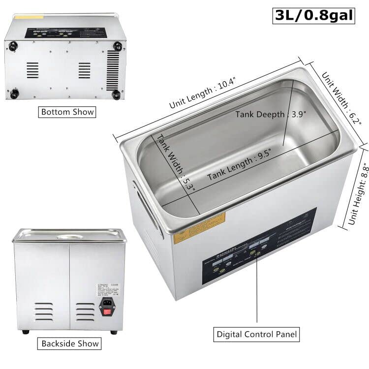 Professional 3L Ultrasonic Cleaner with Digital Timer & Heater - Jewelry, Small Parts, Lab Equipment Cleaning | Perfect for Home, Dental Clinics & Electronics Repair Shops