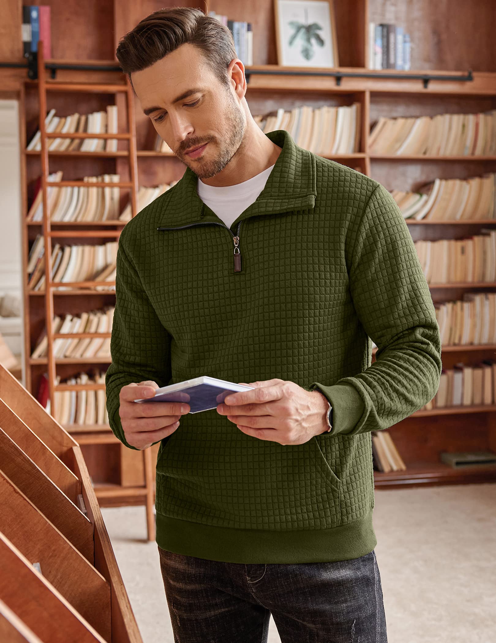 COOFANDY Men's Quarter Zip Sweatshirt - Long Sleeve Waffle Knit Pullover Hoodie with Pocket | Casual Fall Winter Layering for Outdoor Activities & Lounge Wear