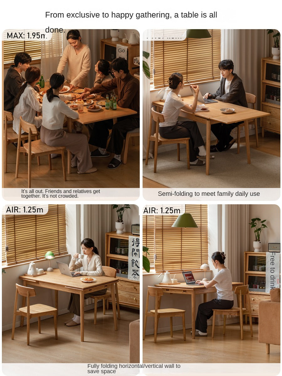 Solid Oak Wood Extendable Dining Table - Expandable Large Tabletop for Family Gatherings & Dinner Parties | Perfect for Small Spaces & Entertaining Guests