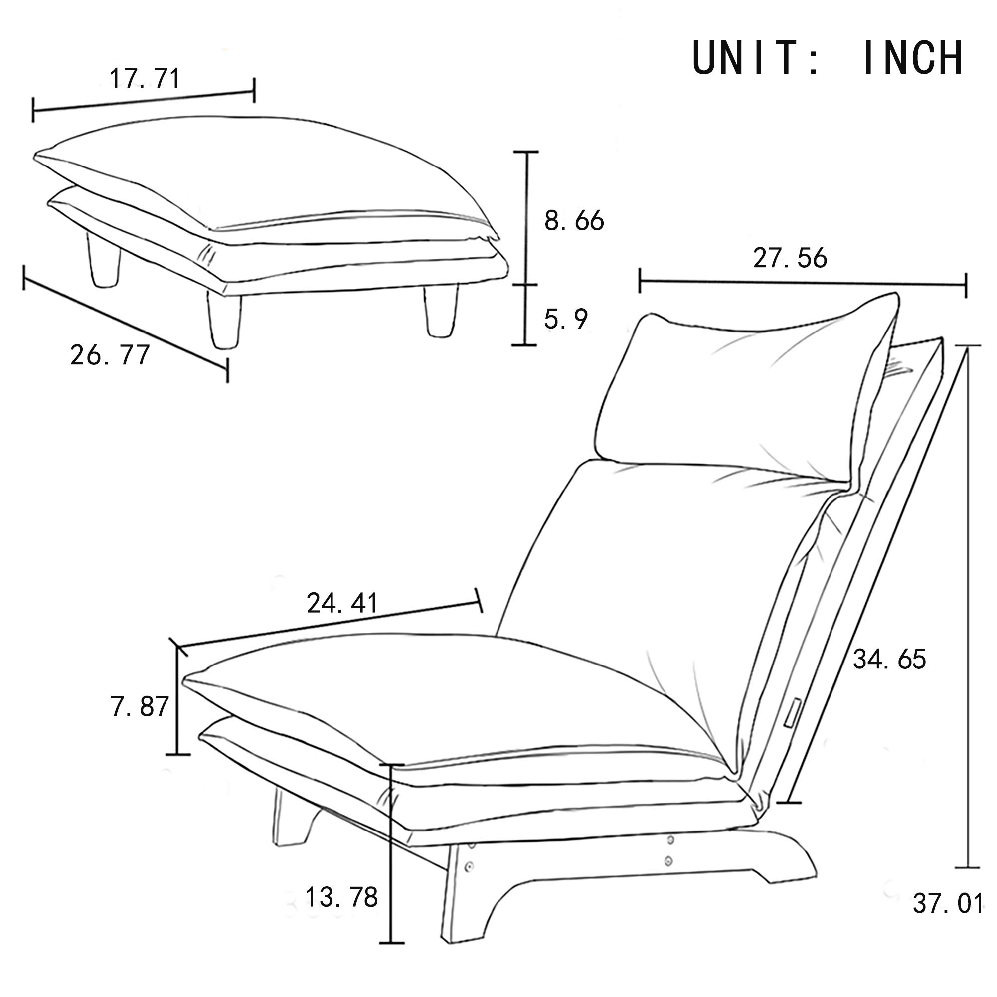 Foldable Reclining Lounge Chair - Adjustable Lazy Sofa for Bedroom, Balcony & Patio | Comfortable Leisure Single Sofa Chair for Reading, Napping & Relaxing